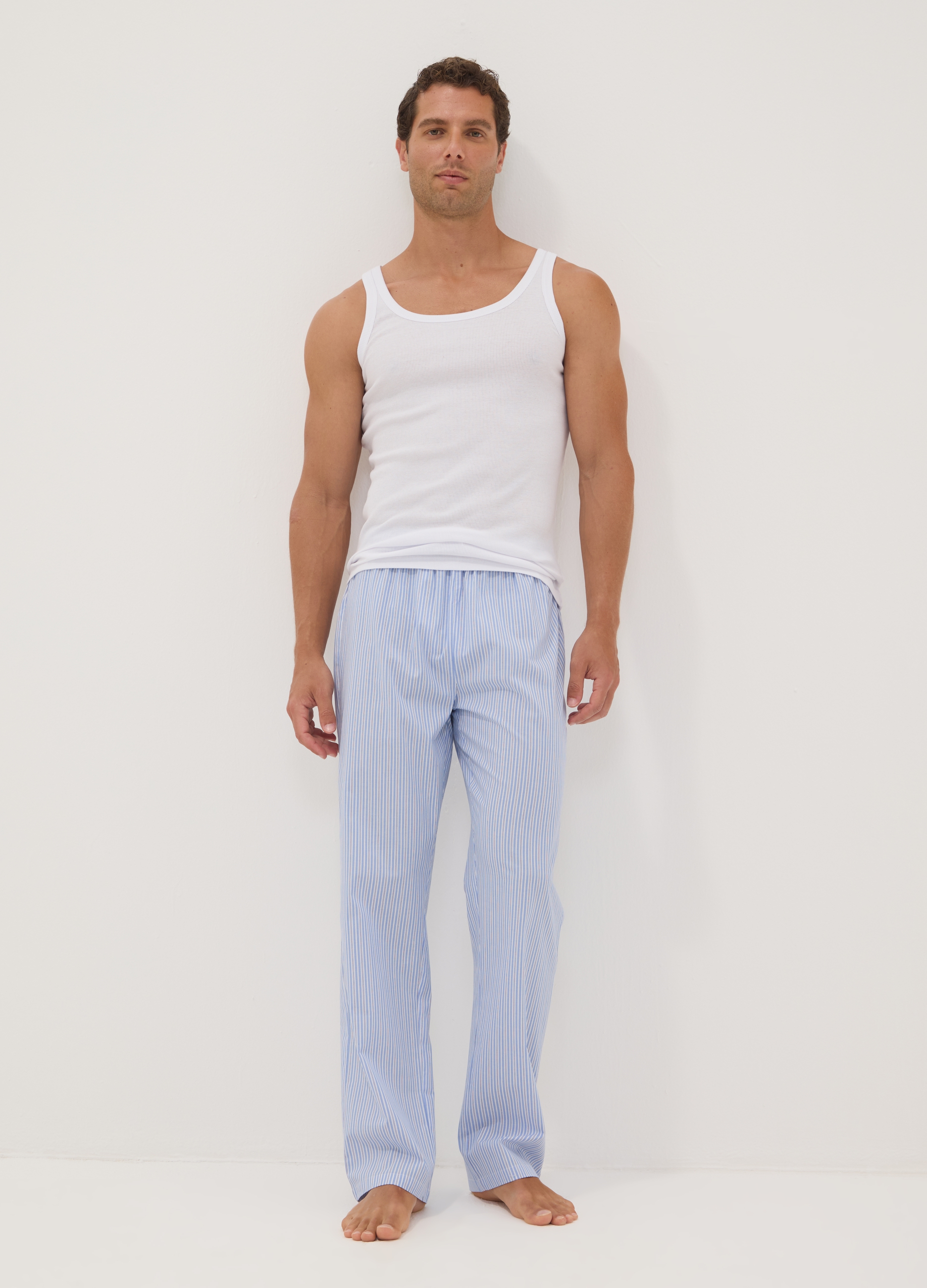 OVS, Pantaloni Pigiama Azzurri A Righe In Cotone Organico, Uomo, Azzurro, Taglia: S