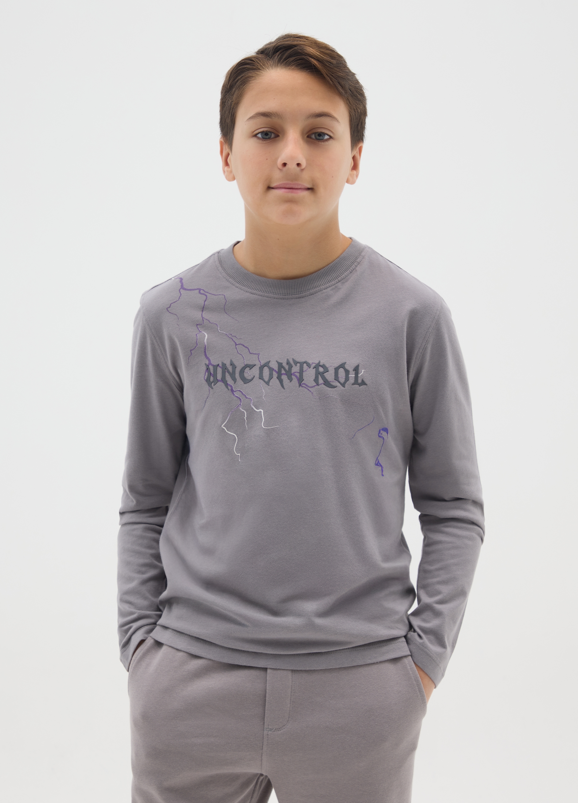 OVS KIDS, T-shirt Grigia Da Ragazzo In Puro Cotone Over Fit Con Stampa, Bambino, Grigio, Taglia: 11-12