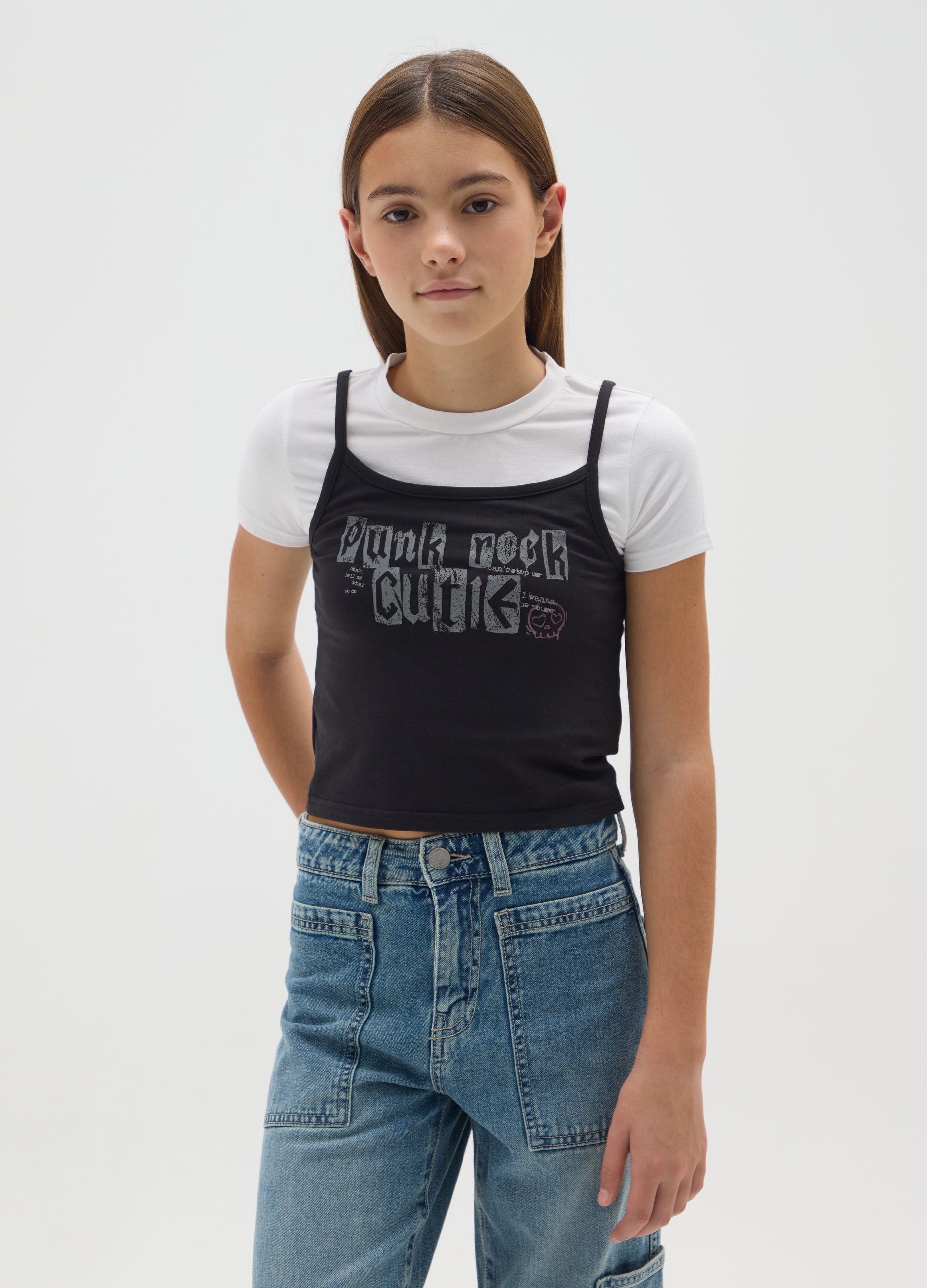 OVS KIDS, T-shirt Da Ragazza In Cotone Elasticizzato Multicolor, Bambina, Multicolor, Taglia: 13-14