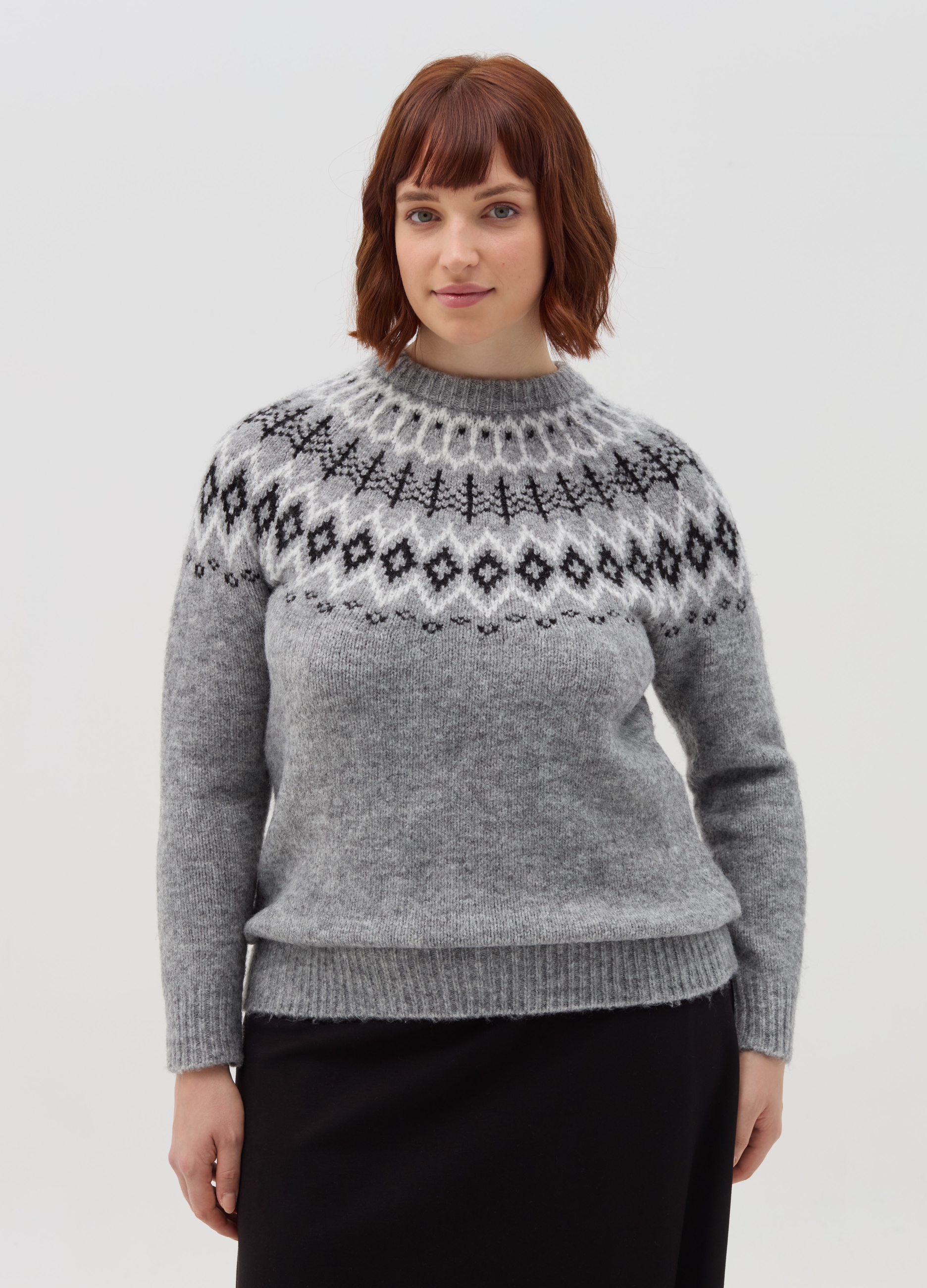 MYA, Pullover Con Disegno Norvegese Curvy, Donna, Grigio, Taglia: XL