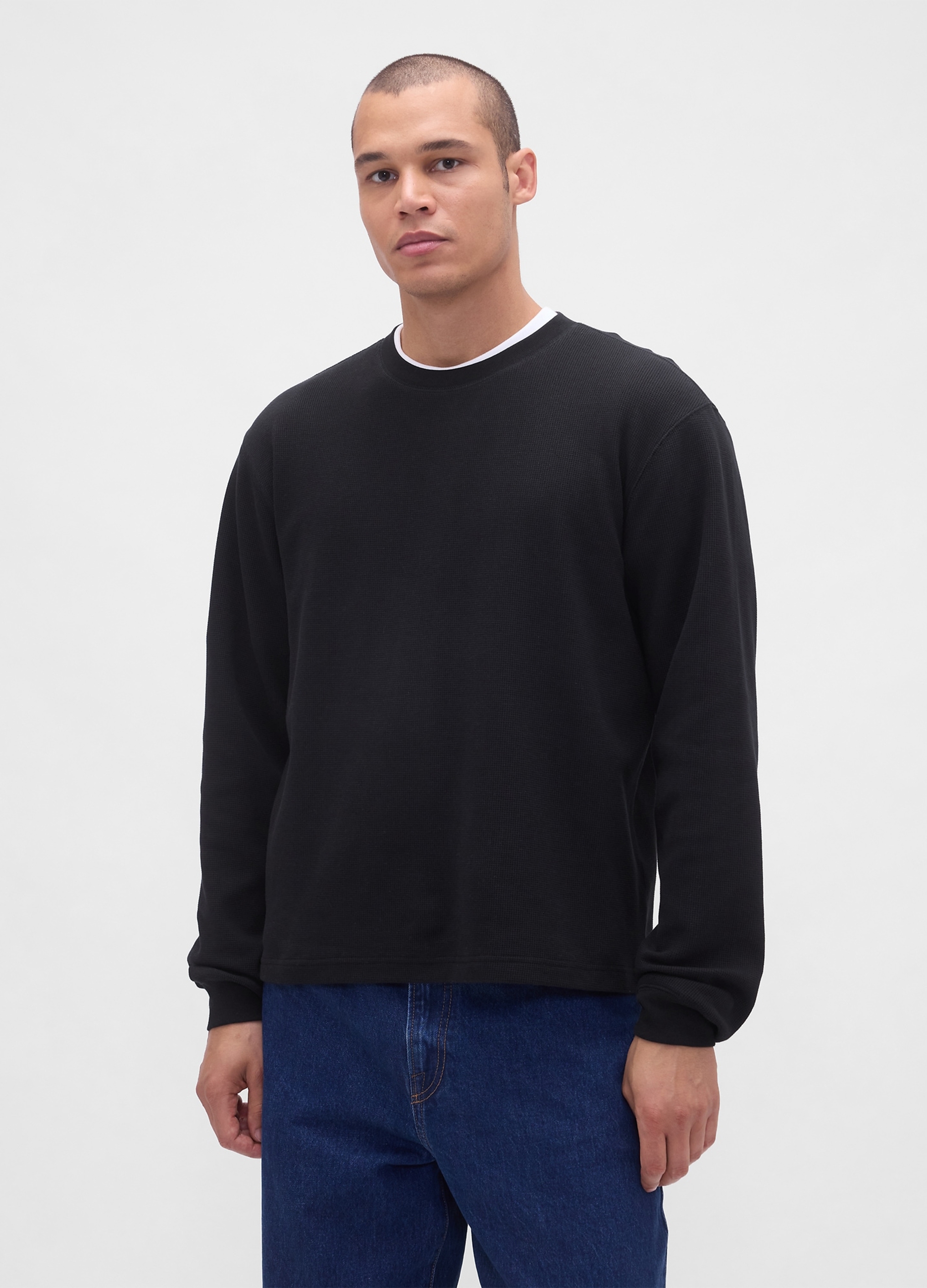 GAP, Maglia A Maniche Lunghe Elasticizzata, Uomo, Nero, Taglia: S