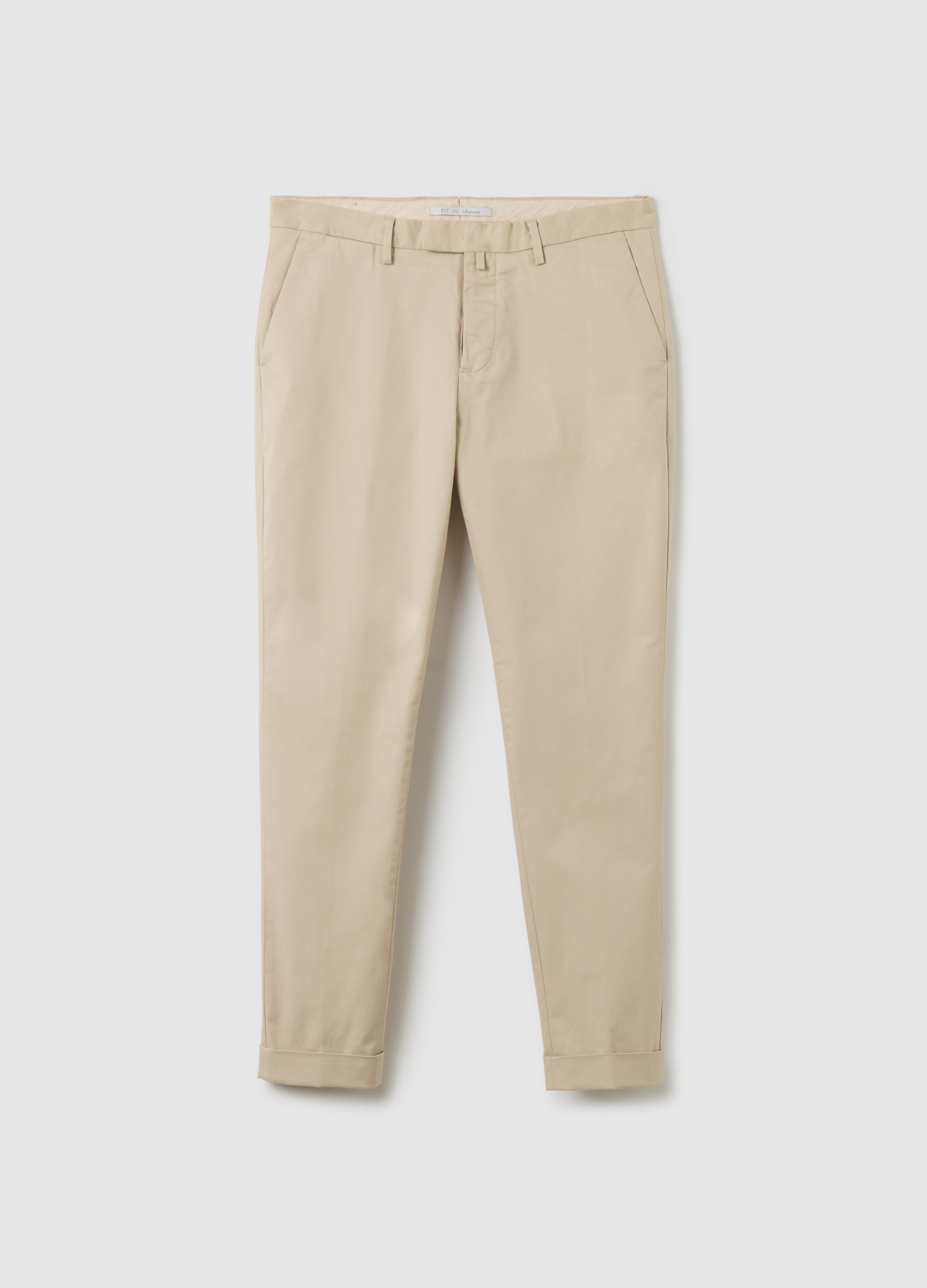 BST.1957, Pantalones Chinos Beige En Mezcla De Algodón Elástica Slim Fit, Hombre, Beige Claro, Talla: 44