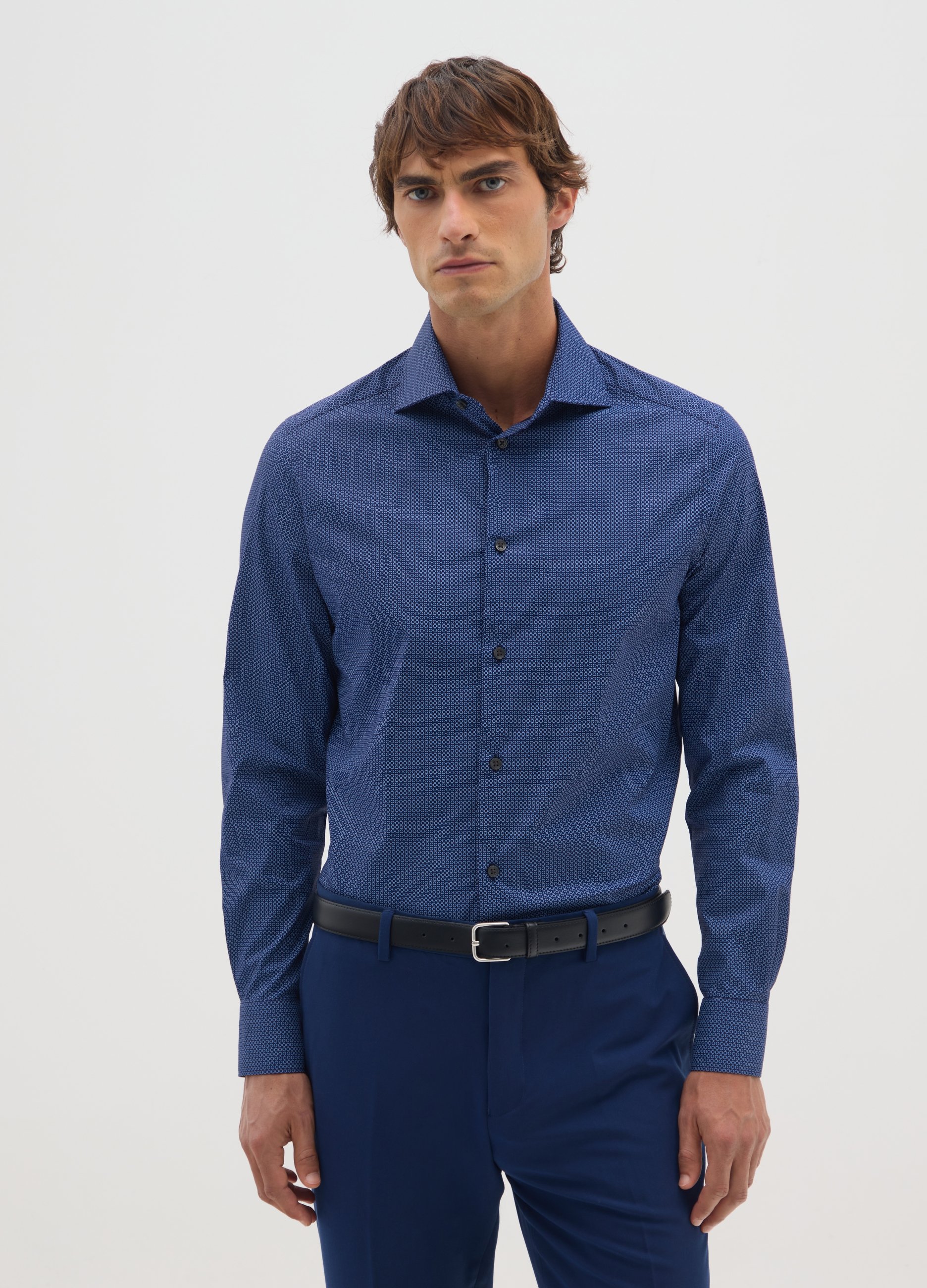 OVS, Camicia In Cotone Elasticizzato Blu Slim Fit, Uomo, Blu, Taglia: 43