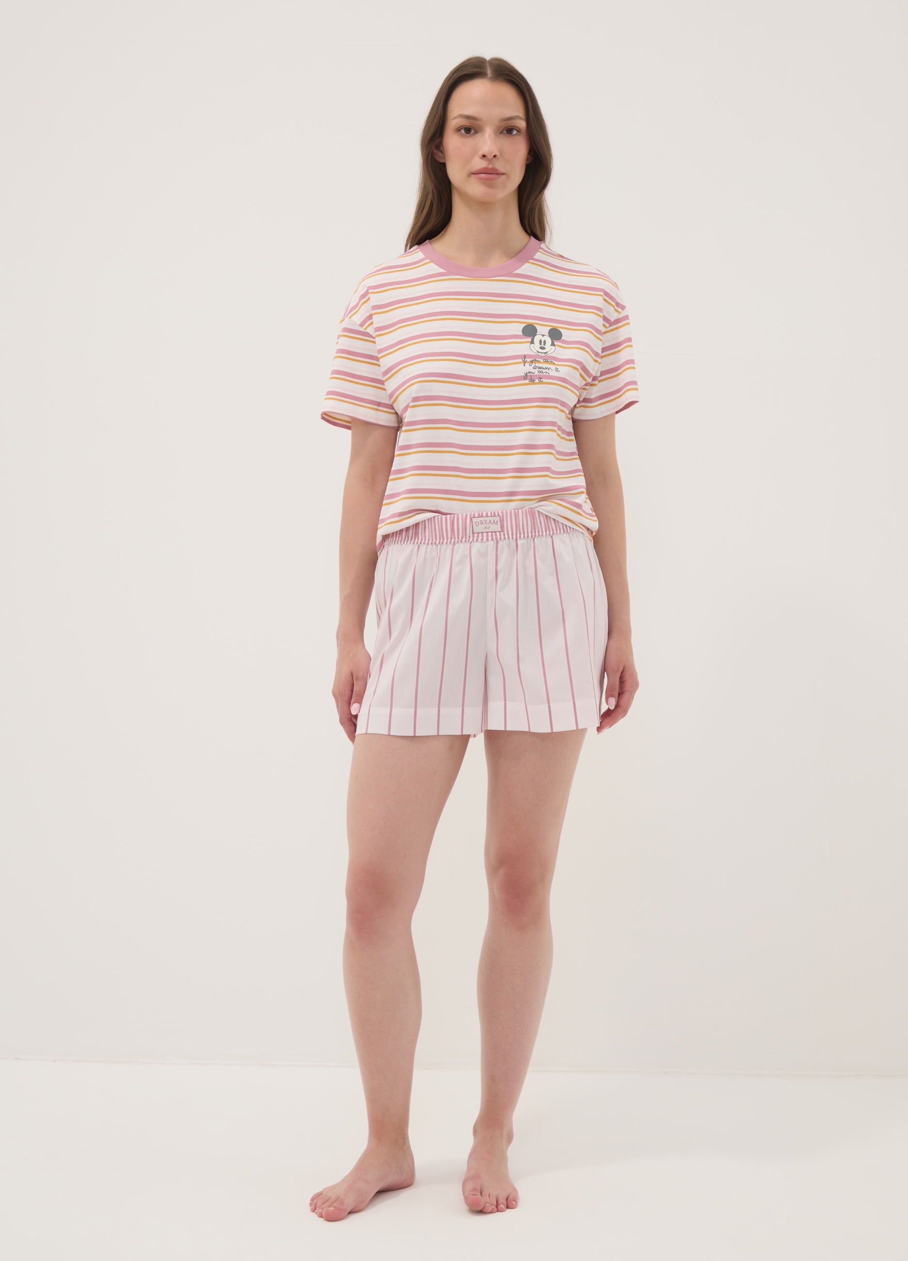 OVS, Shorts Pigiama Rosa In Cotone Organico A Righe, Donna, Rosa, Taglia: M