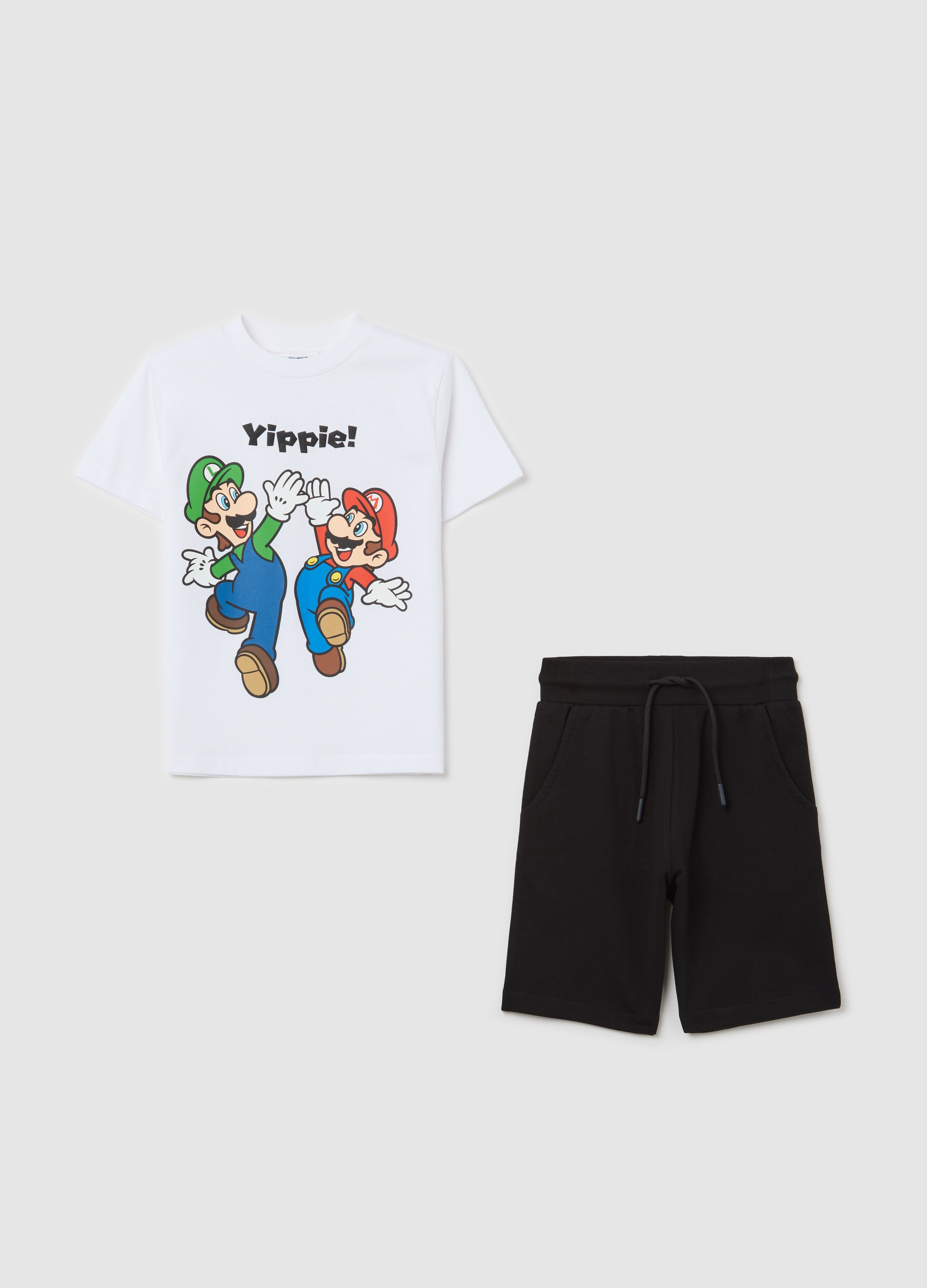 OVS, Jogging Set Bianco E Nero Con Stampa Super Mario™, Bambino, Multicolor, Taglia: 3-4