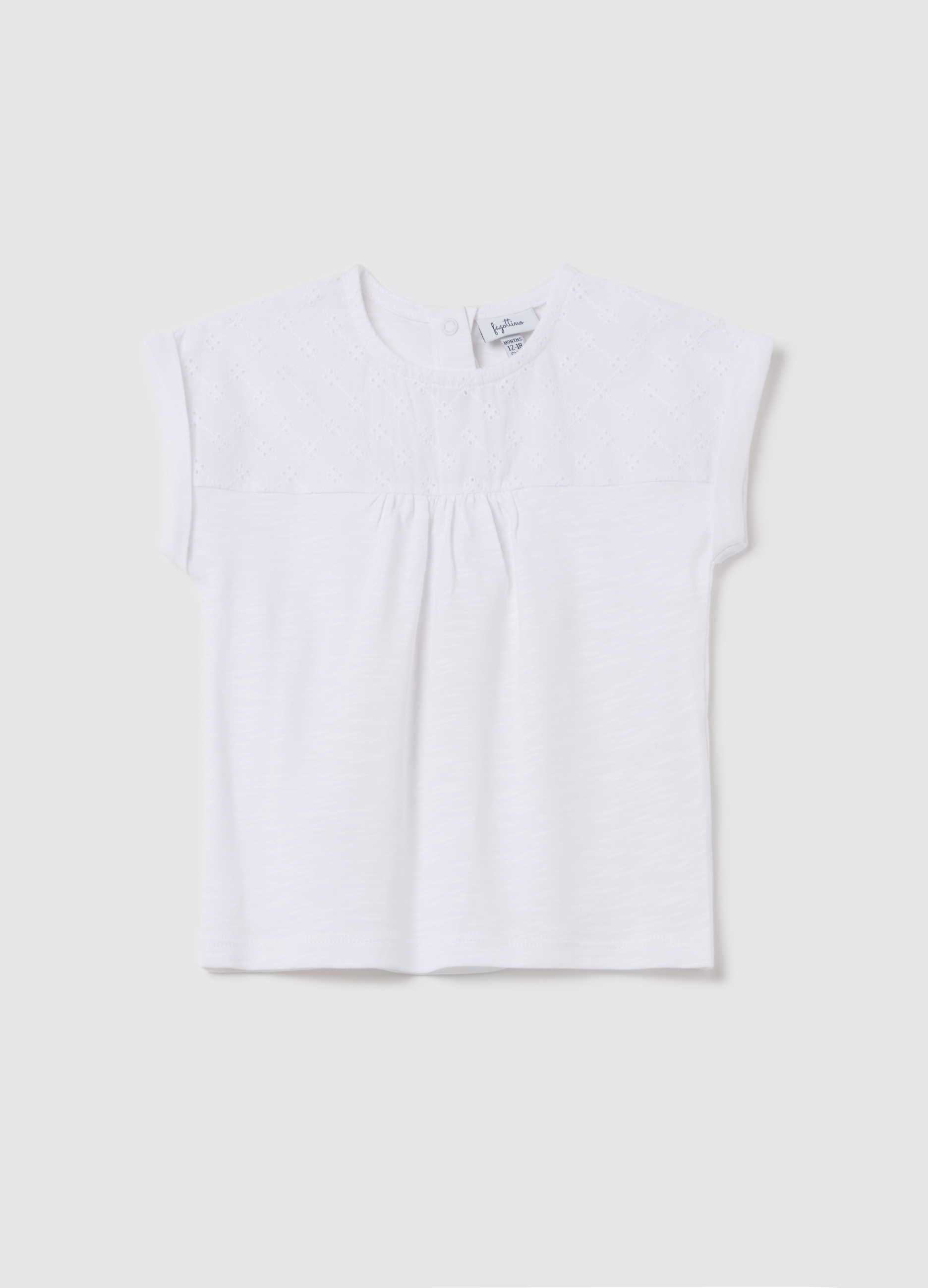FAGOTTINO, Camiseta De Algodón Con Aplicación Bordado Inglés, Niña, Blanco óptico, Talla: 9-12