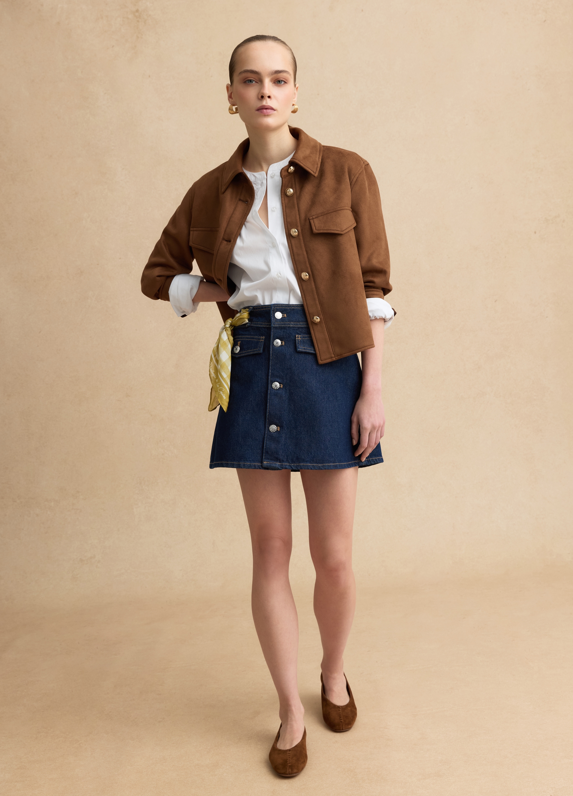 LES COPAINS, Minifalda De Algodón Puro Azul Denim De Cintura Alta Con Ajuste Regular, Mujer, Azul oscuro, Talla: 36