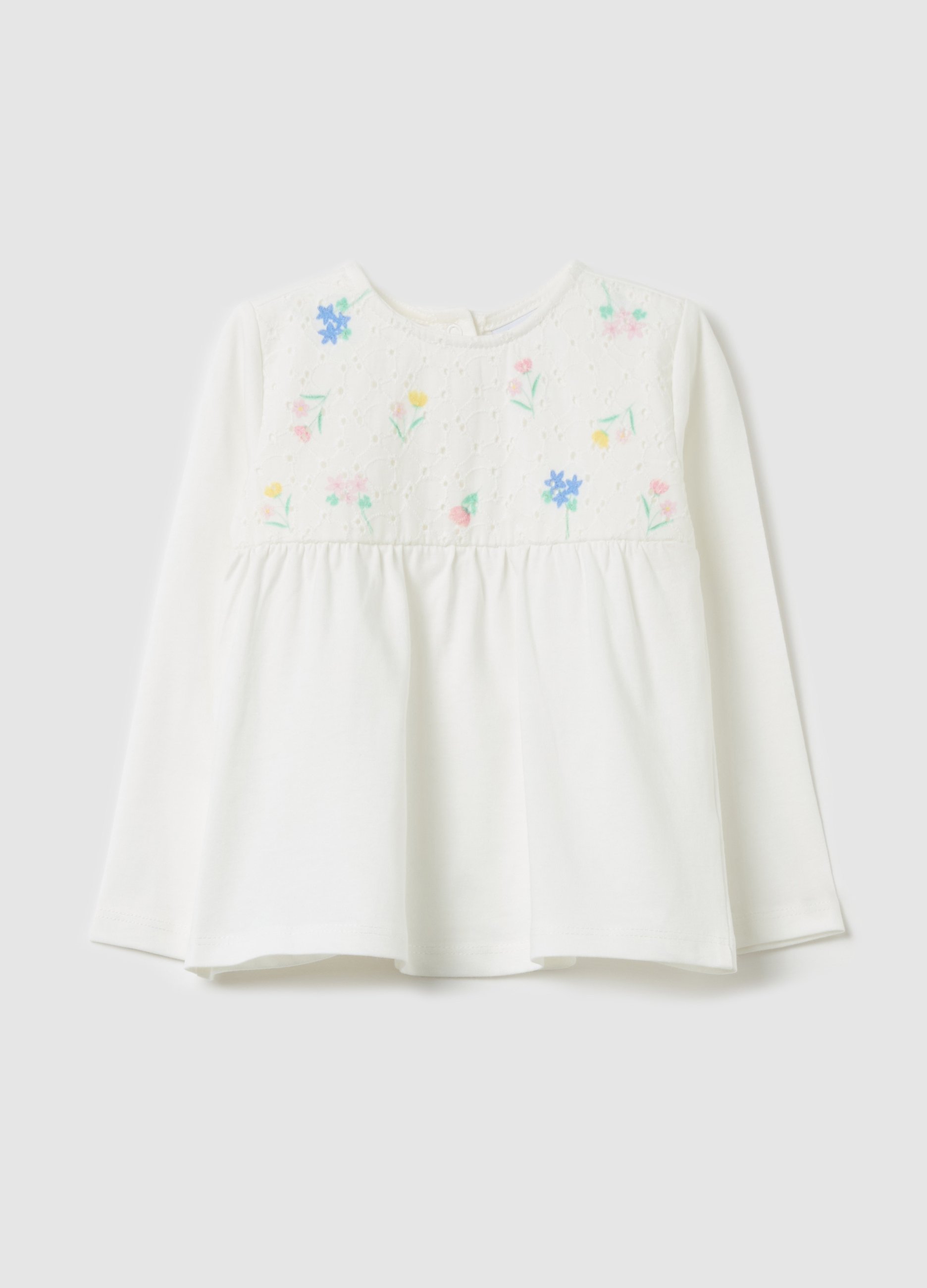 FAGOTTINO, T-shirt In Sangallo Con Stampa Fiorellini, Bambina, Bianco, Taglia: 12-18