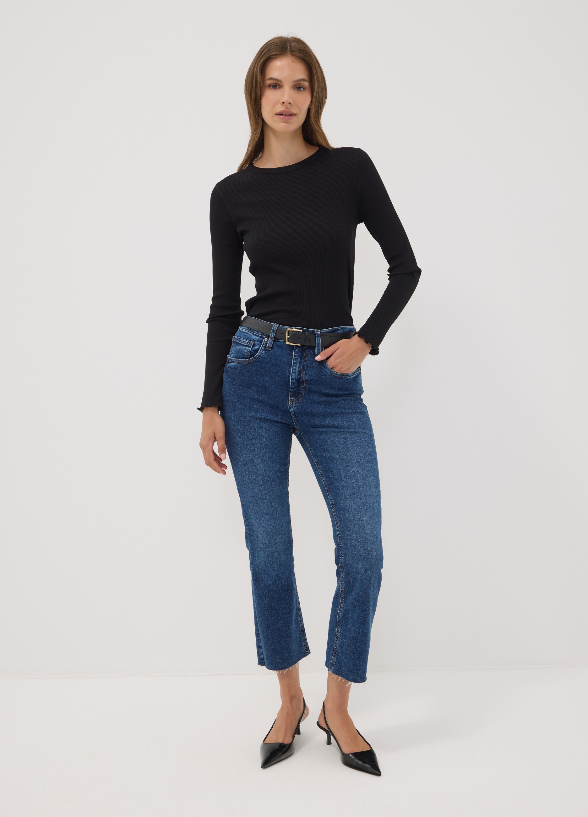 REPUBLIC OF DENIM, Jeans Denim Blu In Cotone Elasticizzato Flare Fit, Donna, Blu, Taglia: 40