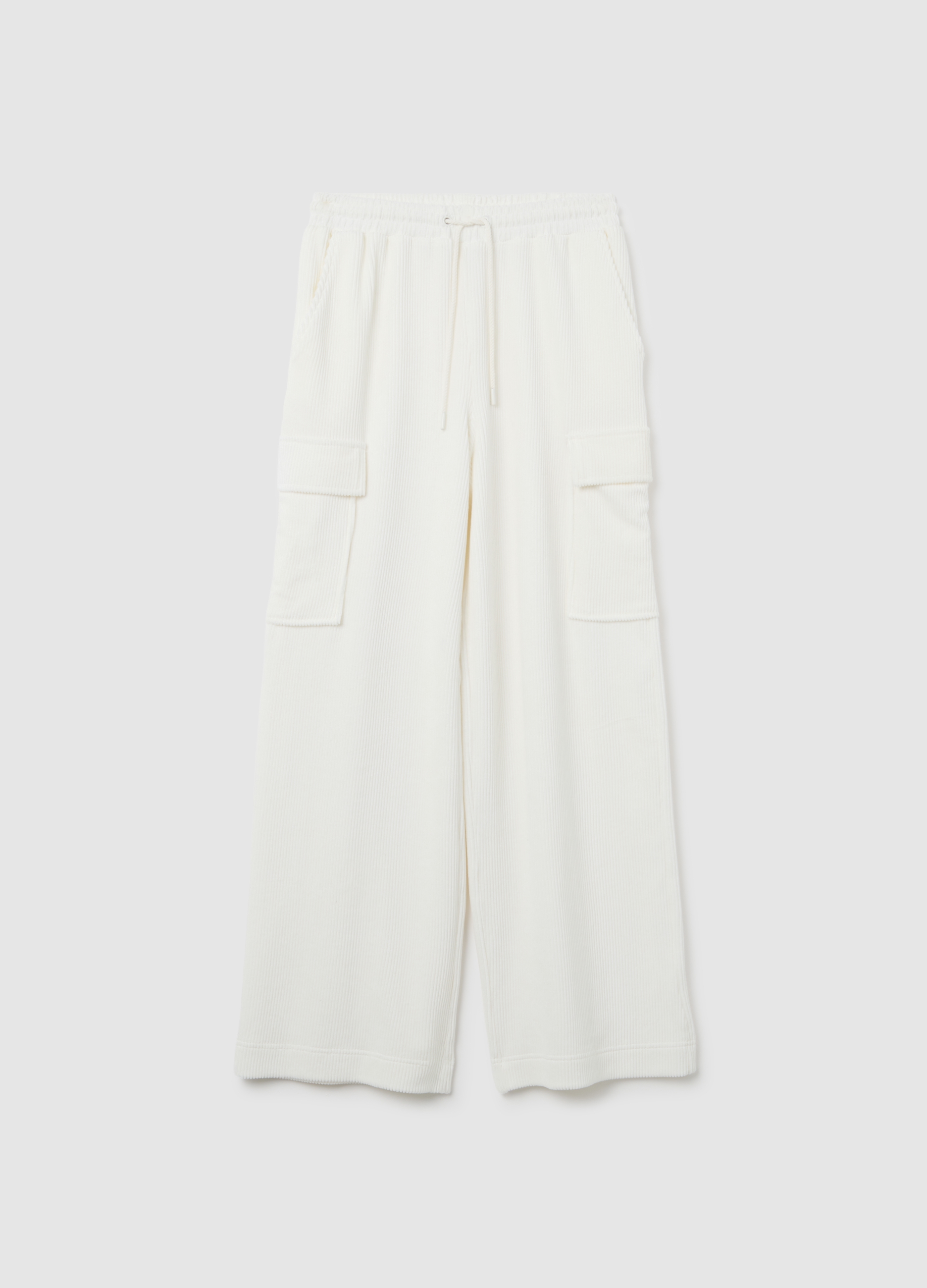 PIOMBO, Pantalones Cargo Blancos De Mezcla De Algodón Con Pierna Ancha, Mujer, Blanco óptico, Talla: M