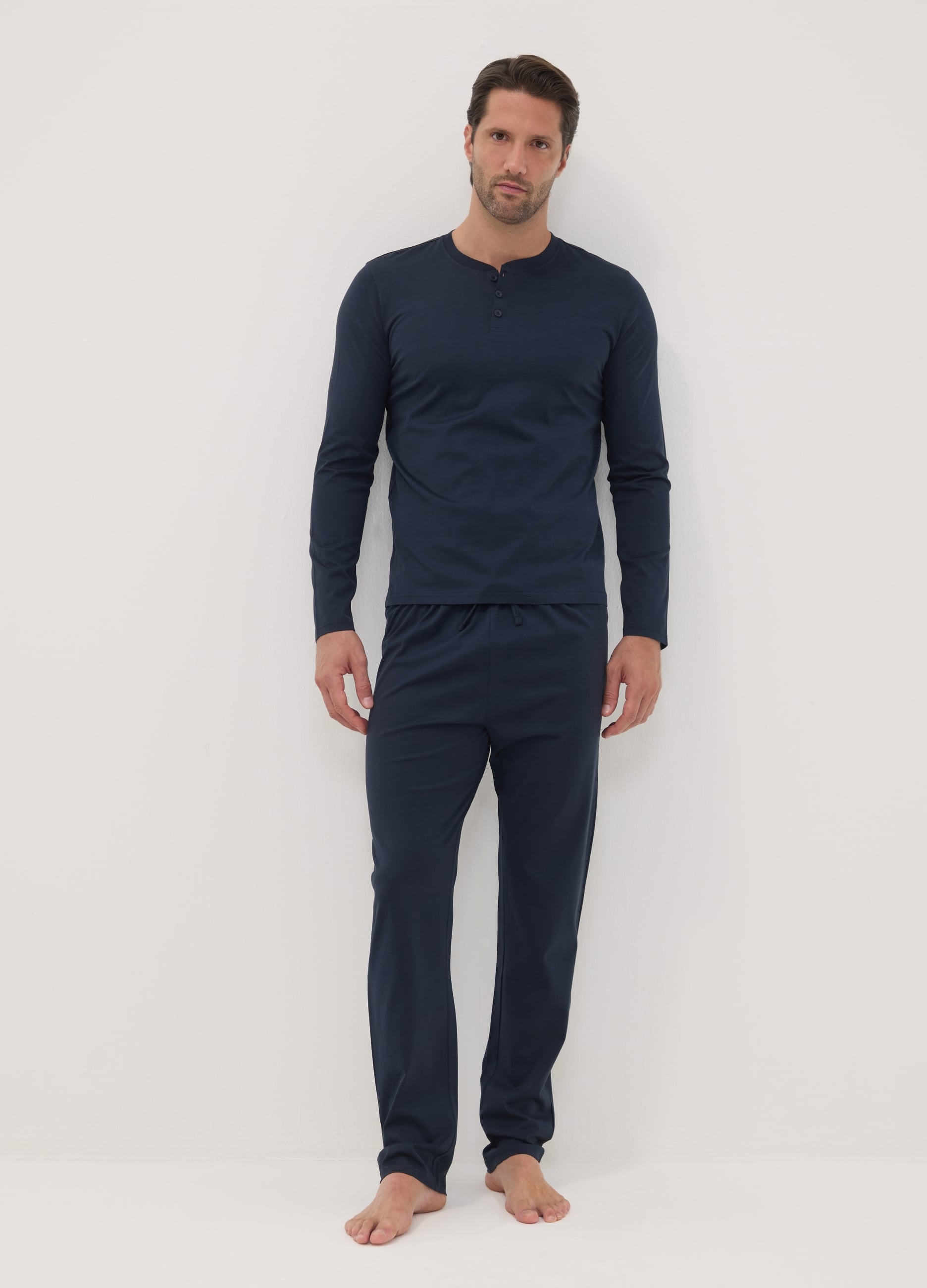 OVS, Pijama Azul De Puro Algodón Orgánico Con Cuello Panadero, Corte Regular, Hombre, Azul marino, Talla: L