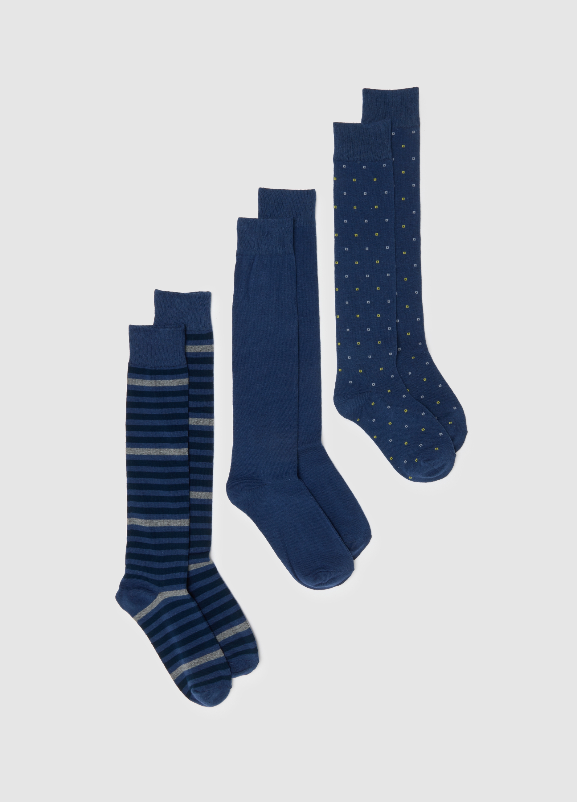 OVS, Tripack Calze Lunghe In Cotone Elasticizzato Multicolor, Uomo, Multicolor, Taglia: 43-46