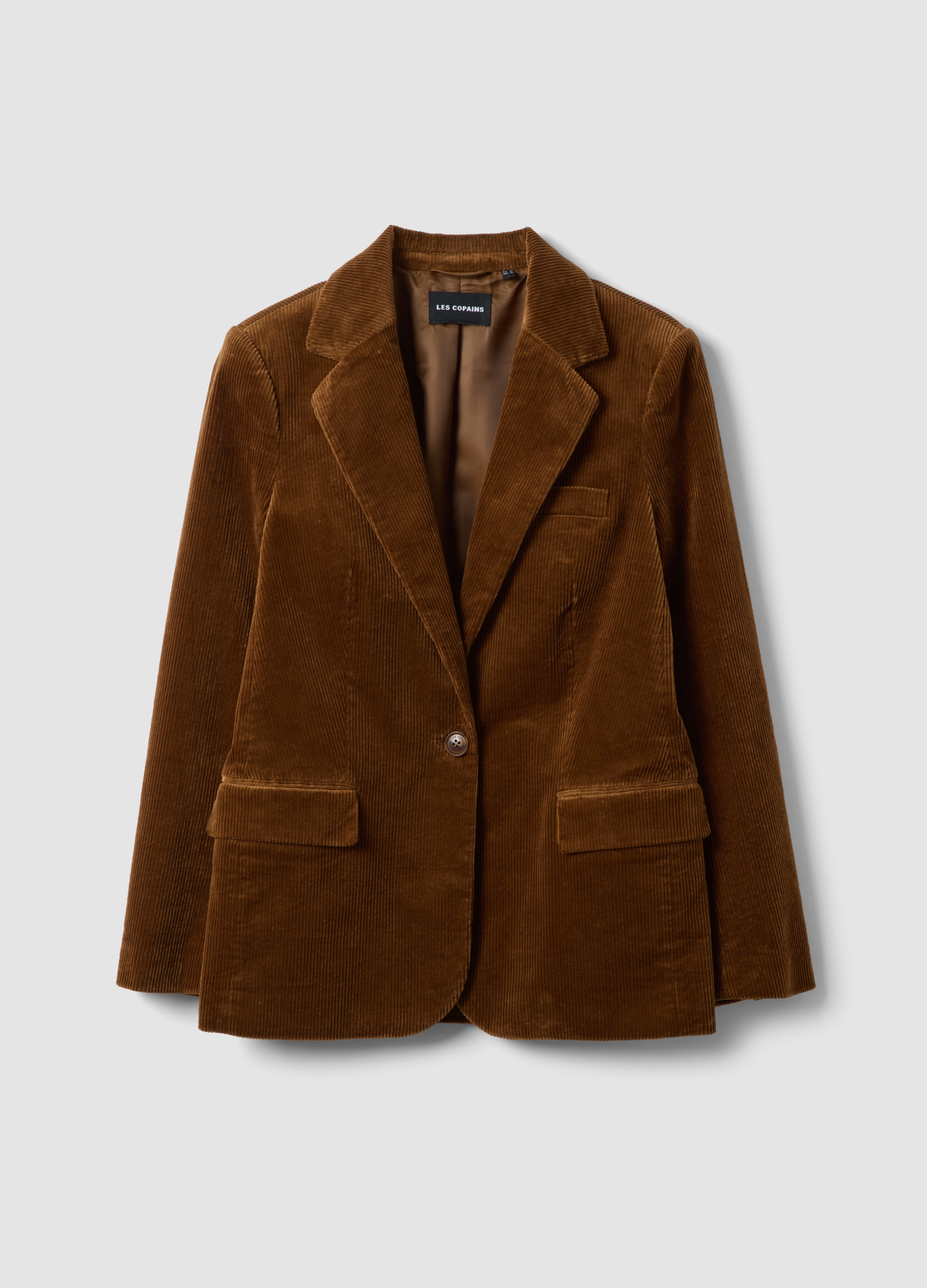 LES COPAINS, Blazer Marrone In Cotone Elasticizzato Foderato A Coste Con Rever Classico, Donna, Marrone, Taglia: 46