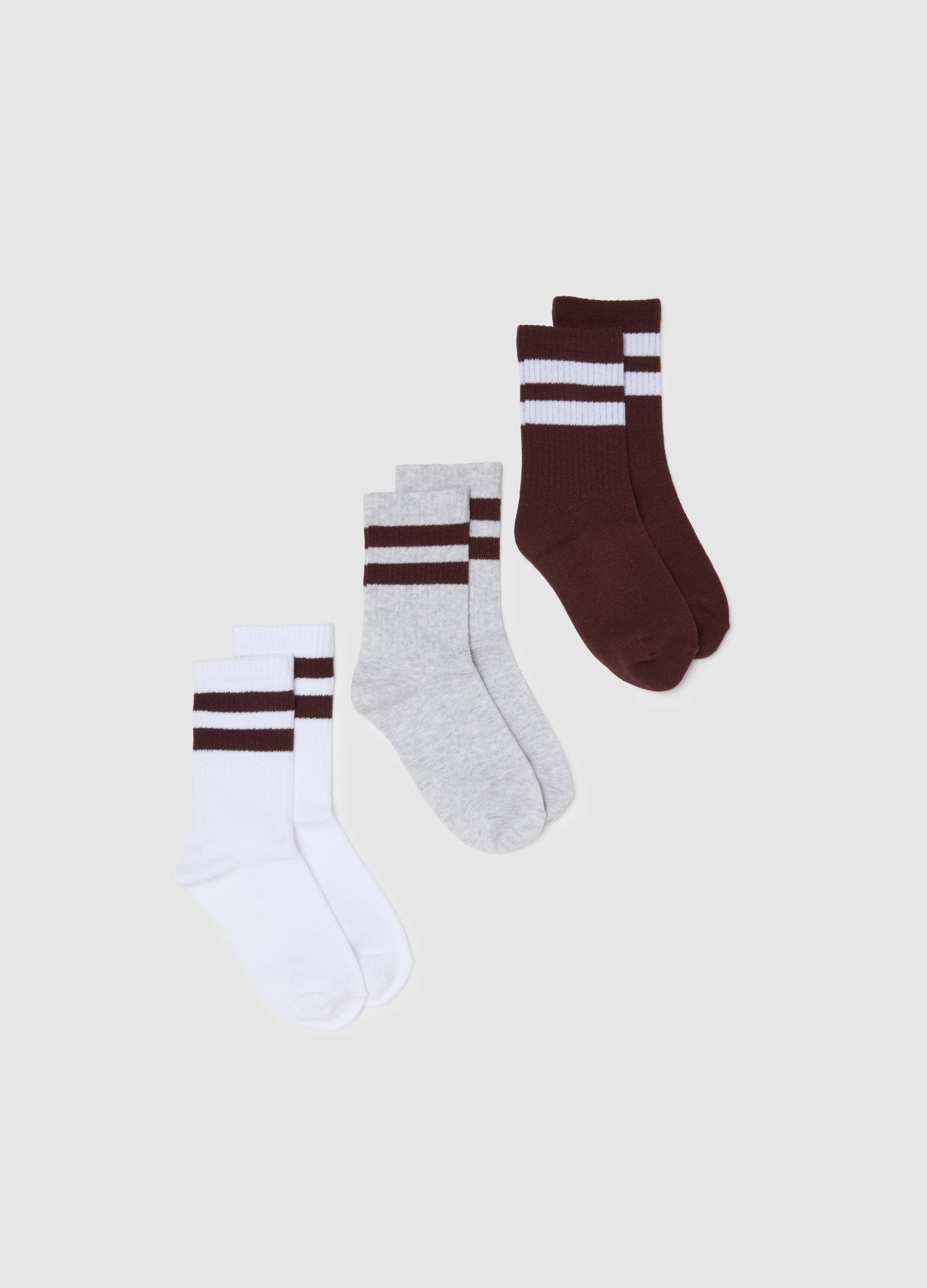 OVS, Set Tripack Calzini In Cotone Multicolor Elasticizzati, Frau, Weiß/Grau, Größe: 36-38