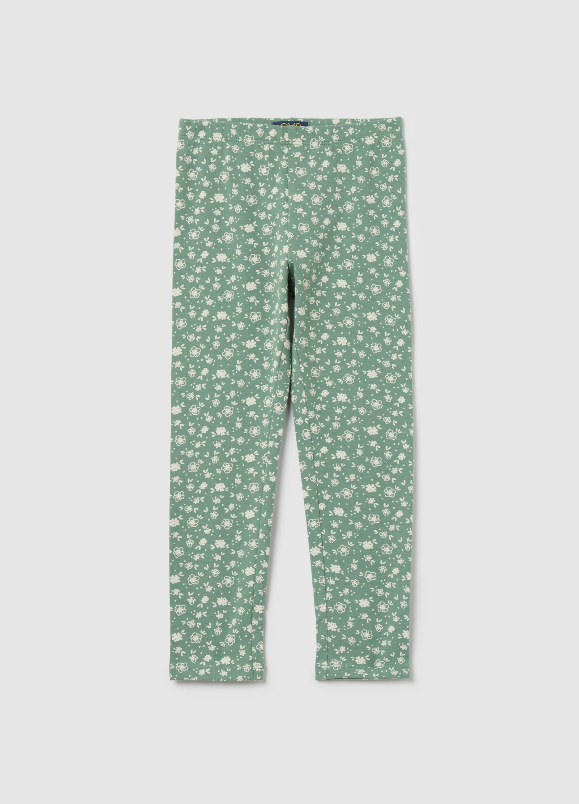 OVS, Leggings In Cotone Stretch Stampa Fiorellini, Bambina, Verde, Taglia: 3-4