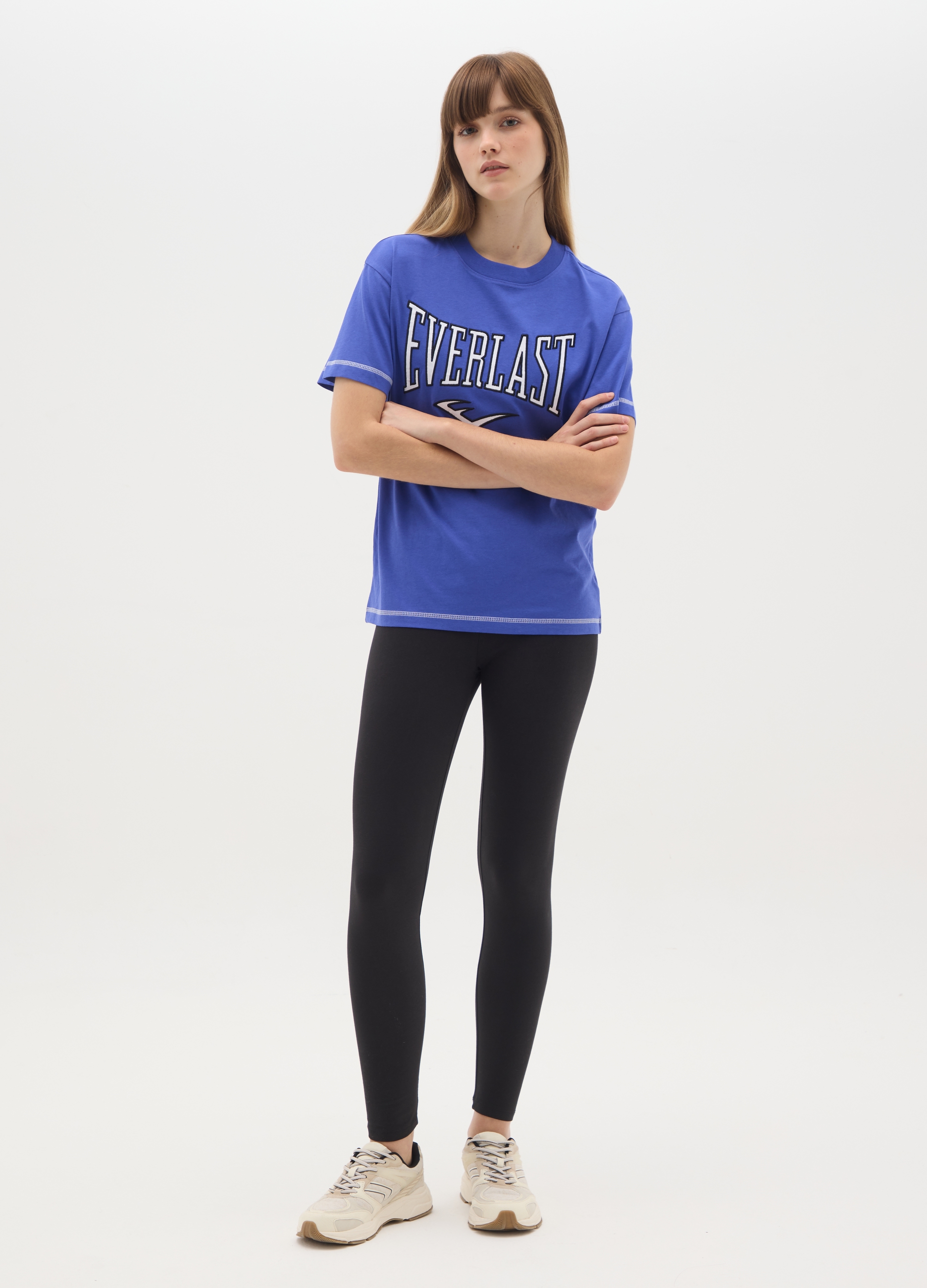 EVERLAST, T-shirt In Puro Cotone Blu Regular Fit, Donna, Blu, Taglia: XS