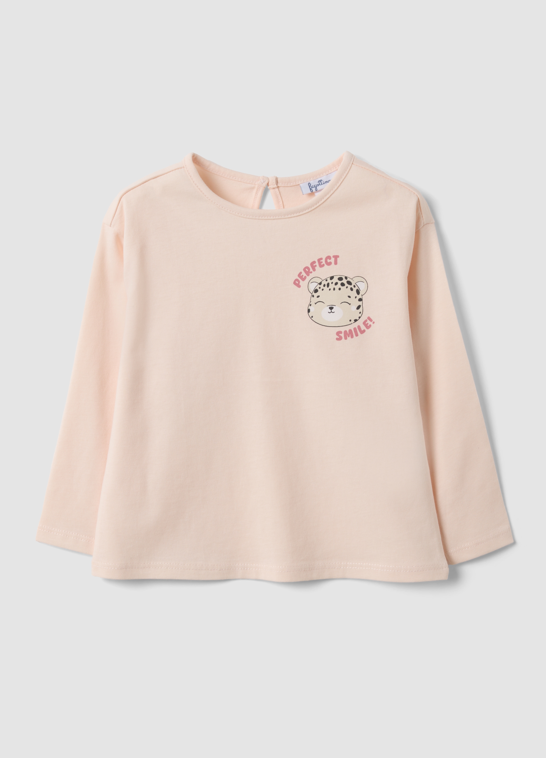 FAGOTTINO, T-shirt Arancione In Cotone Organico Con Stampa Leopardo Per Bimba, Bambina, Arancione, Taglia: 18-24