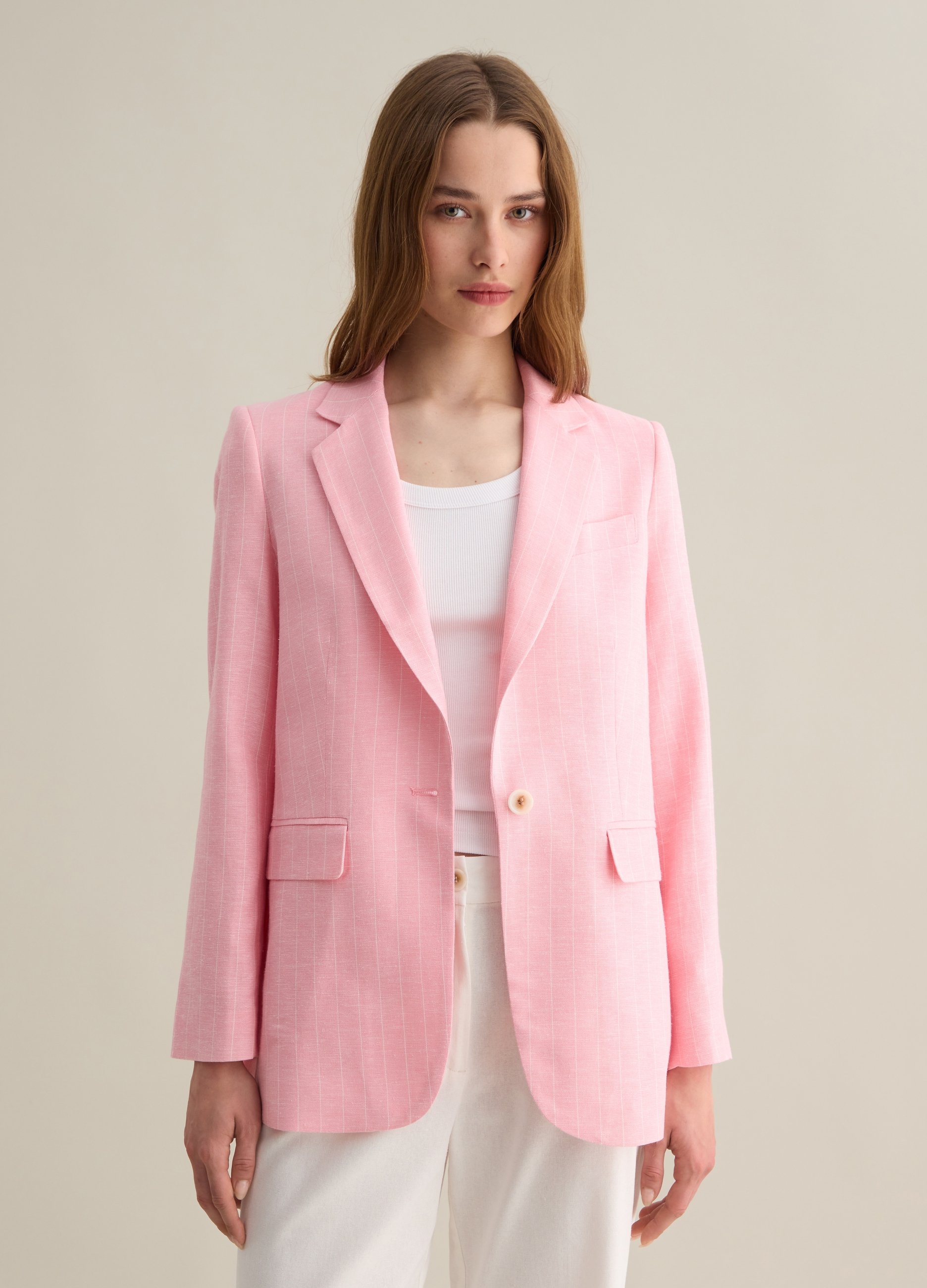 OVS, Blazer Rosa En Mezcla De Viscosa Y Algodón, Mujer, Rosa Claro, Talla: 40