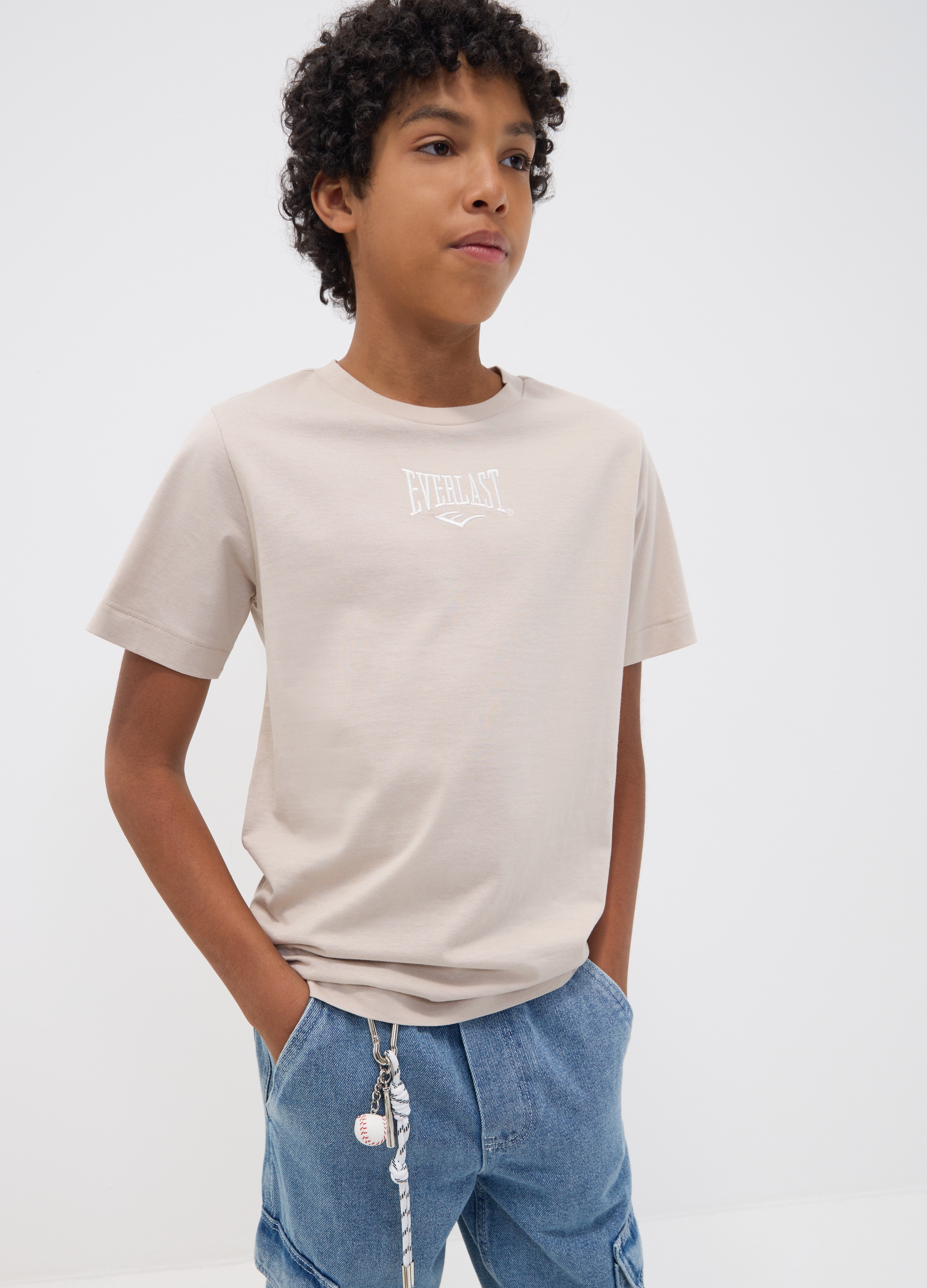 EVERLAST, T-shirt Beige In Puro Cotone Con Stampa Regular Fit Per Ragazza, Unisex, Beige, Taglia: 11-12