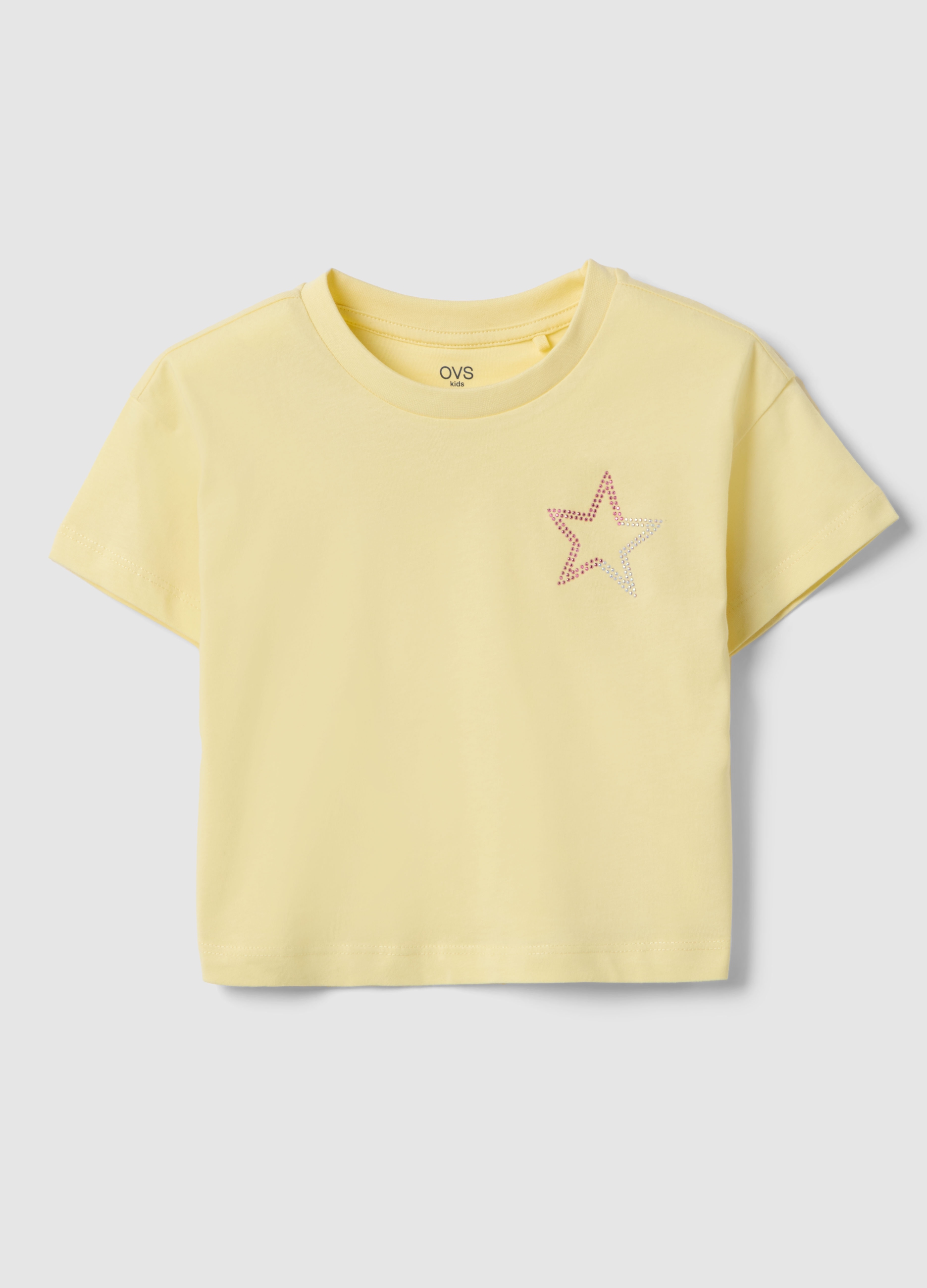 OVS KIDS, T-shirt In Puro Cotone Giallo Da Bambina Boxy Fit Con Stella, Niña, Amarillo Claro, Talla: 3-4
