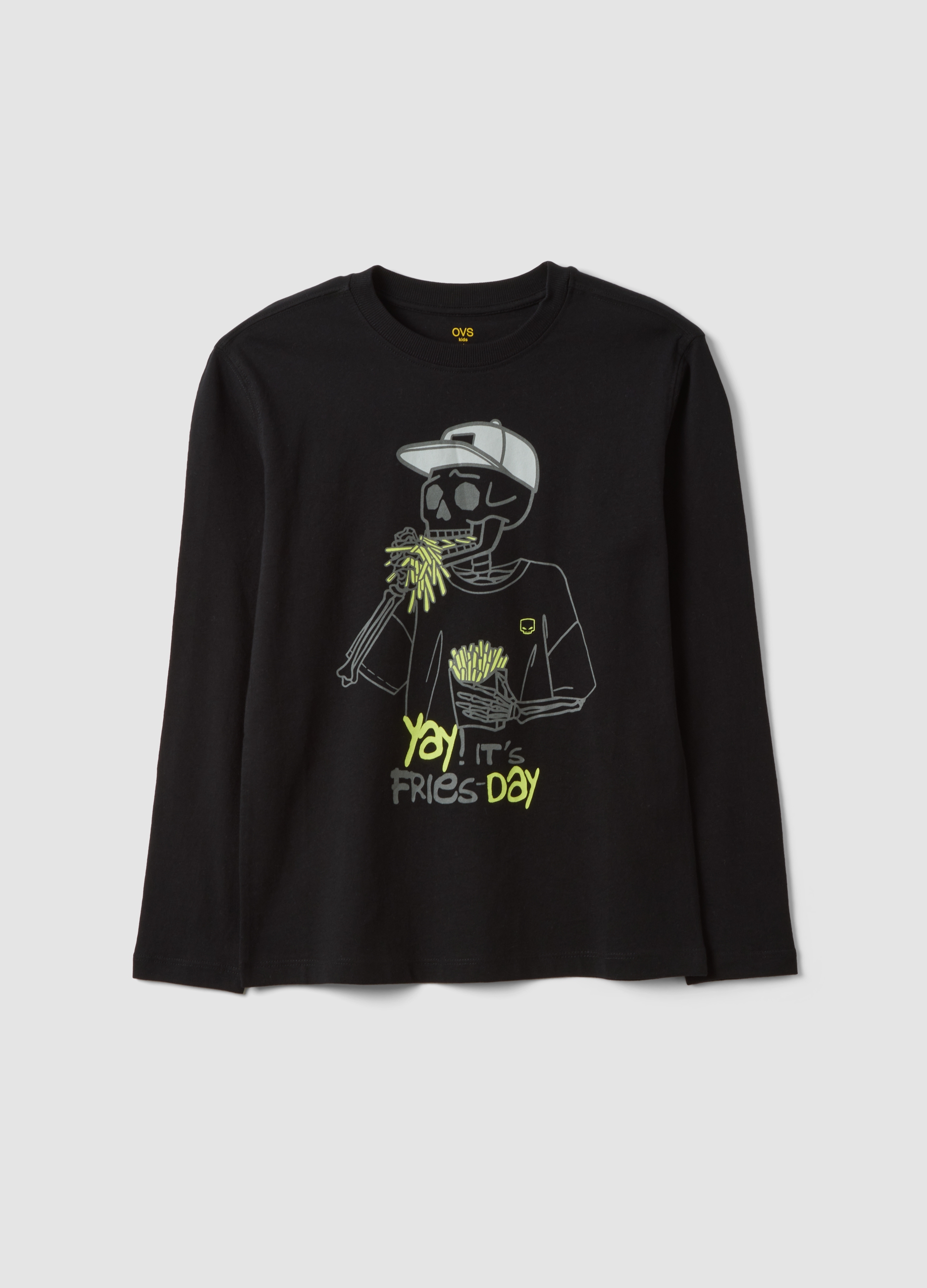 OVS KIDS, T-shirt Nera In Puro Cotone Organico Con Girocollo, Bambino, Nero, Taglia: 10-11