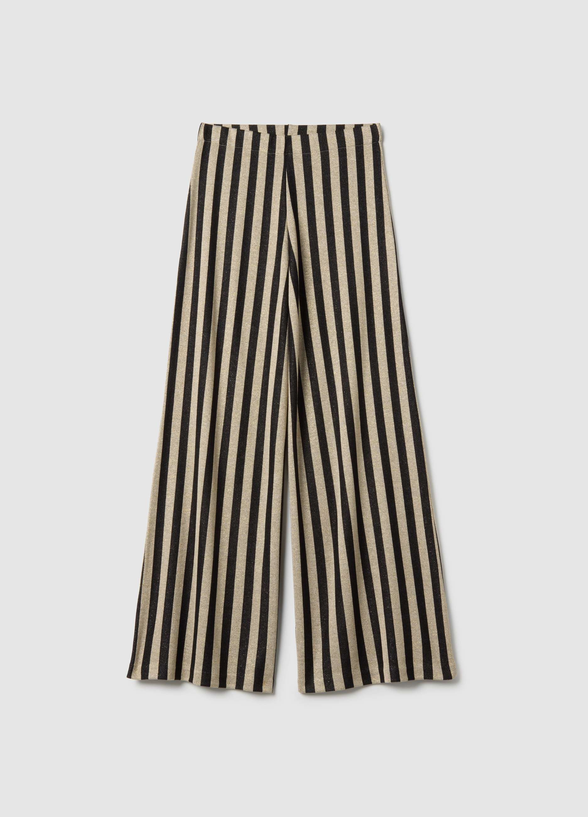PIOMBO, Pantalones De Rayas Multicolor De Ajuste Regular En Mezcla De Viscosa, Mujer, Negro/Beige, Talla: 34