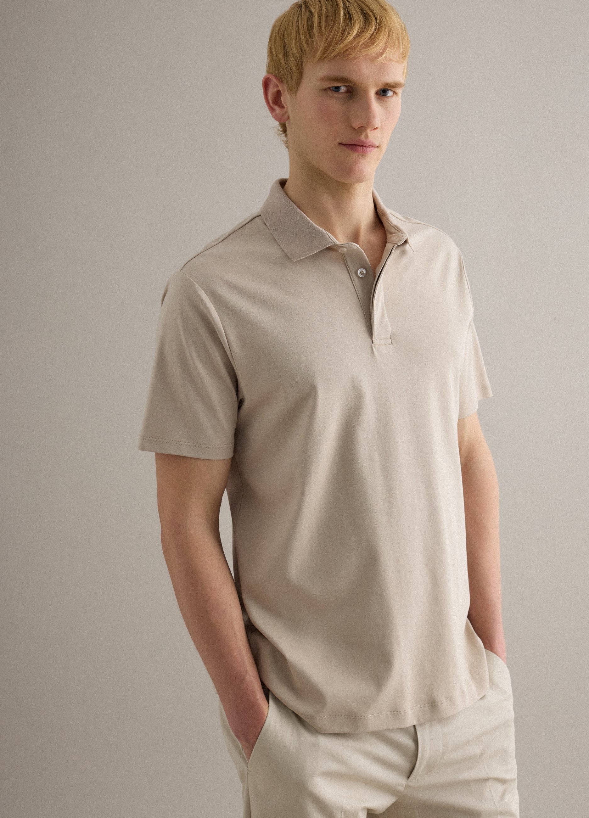Piombo Contemporary, Polo Beige De Ajuste Regular En Algodón Puro, Hombre, Gris paloma, Talla: S
