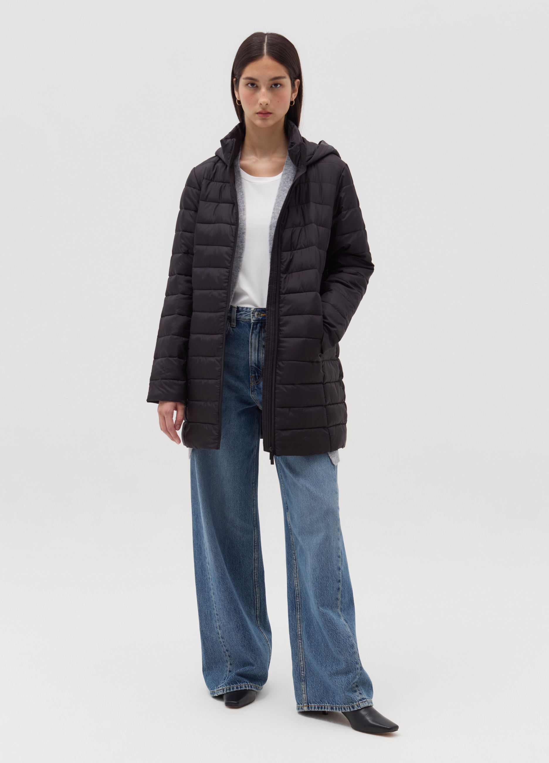 OVS, Piumino Essential Lungo Ultralight, Donna, Nero, Taglia: S