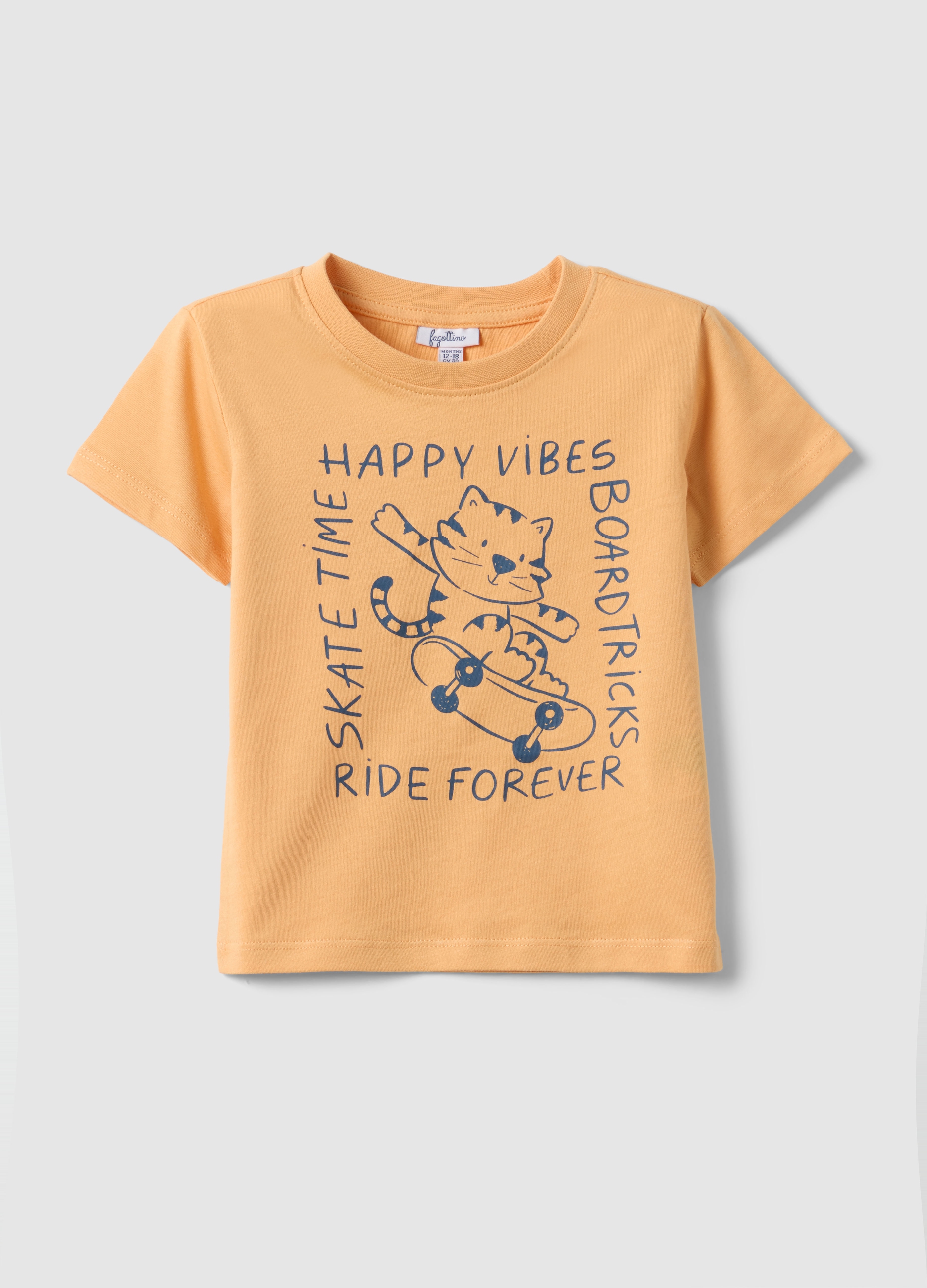 FAGOTTINO, Camiseta De Niño De Ajuste Regular En Algodón Puro Naranja Con Estampado, Niño, Naranja claro, Talla: 12-18