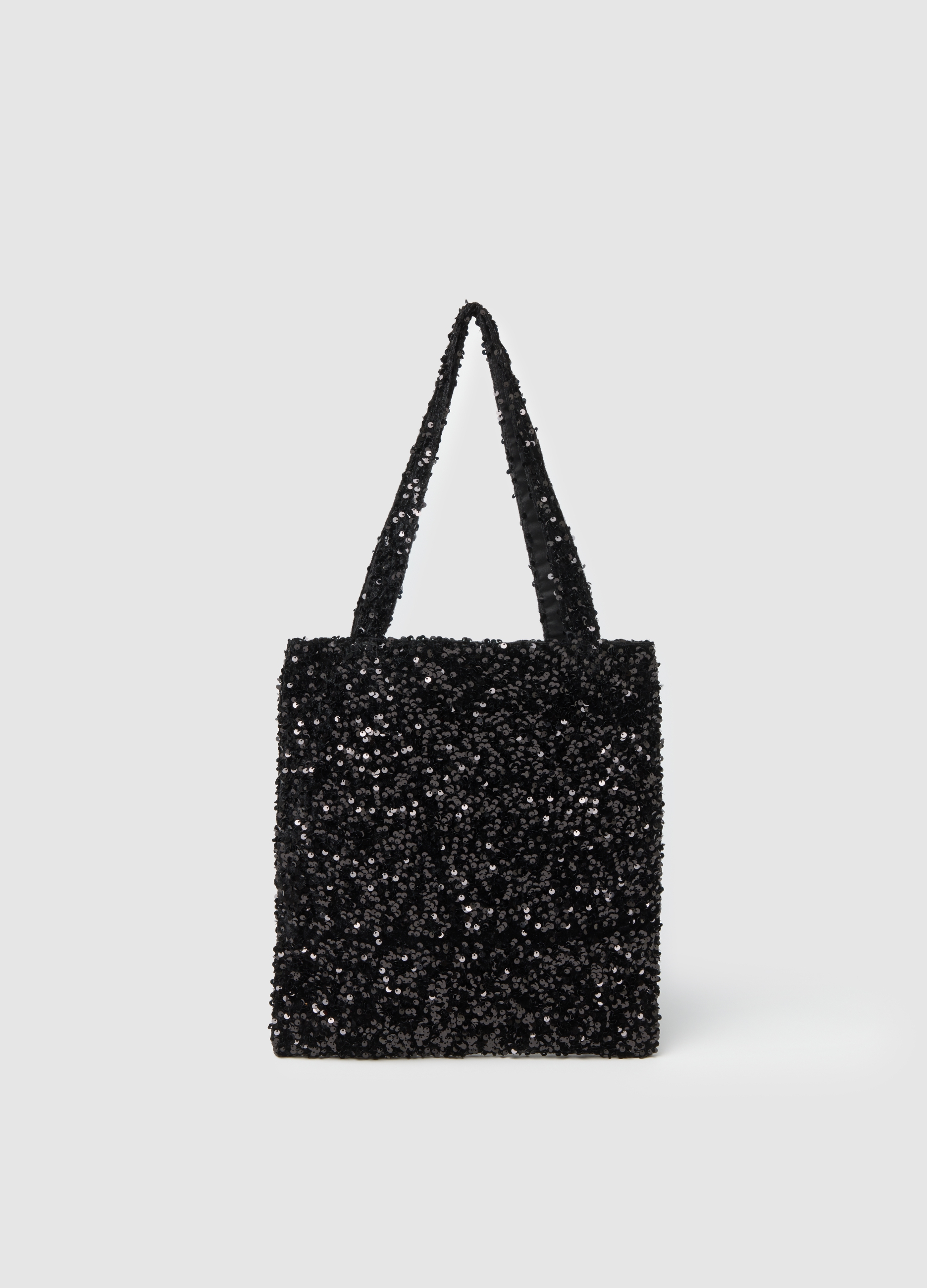 Bolso Shopper Negro Con Lentejuelas, Mujer, Negro, Talla: FASUL