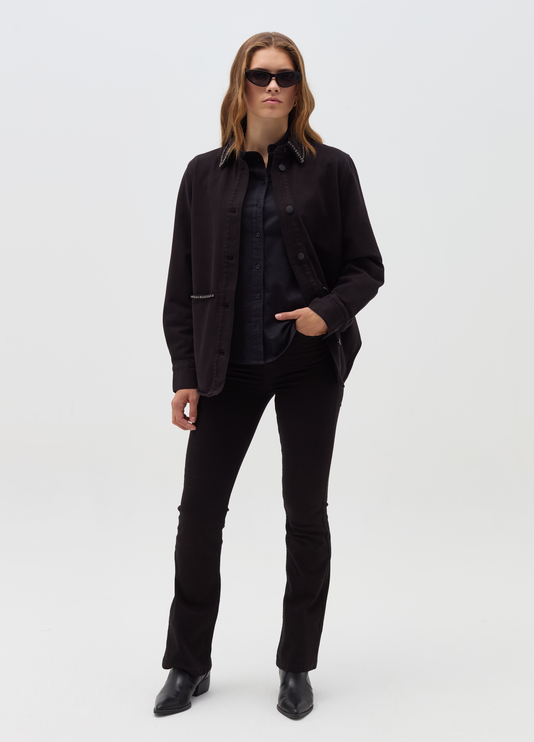 OVS, Shacket Con Profili In Strass, Donna, Bianco, Taglia: M