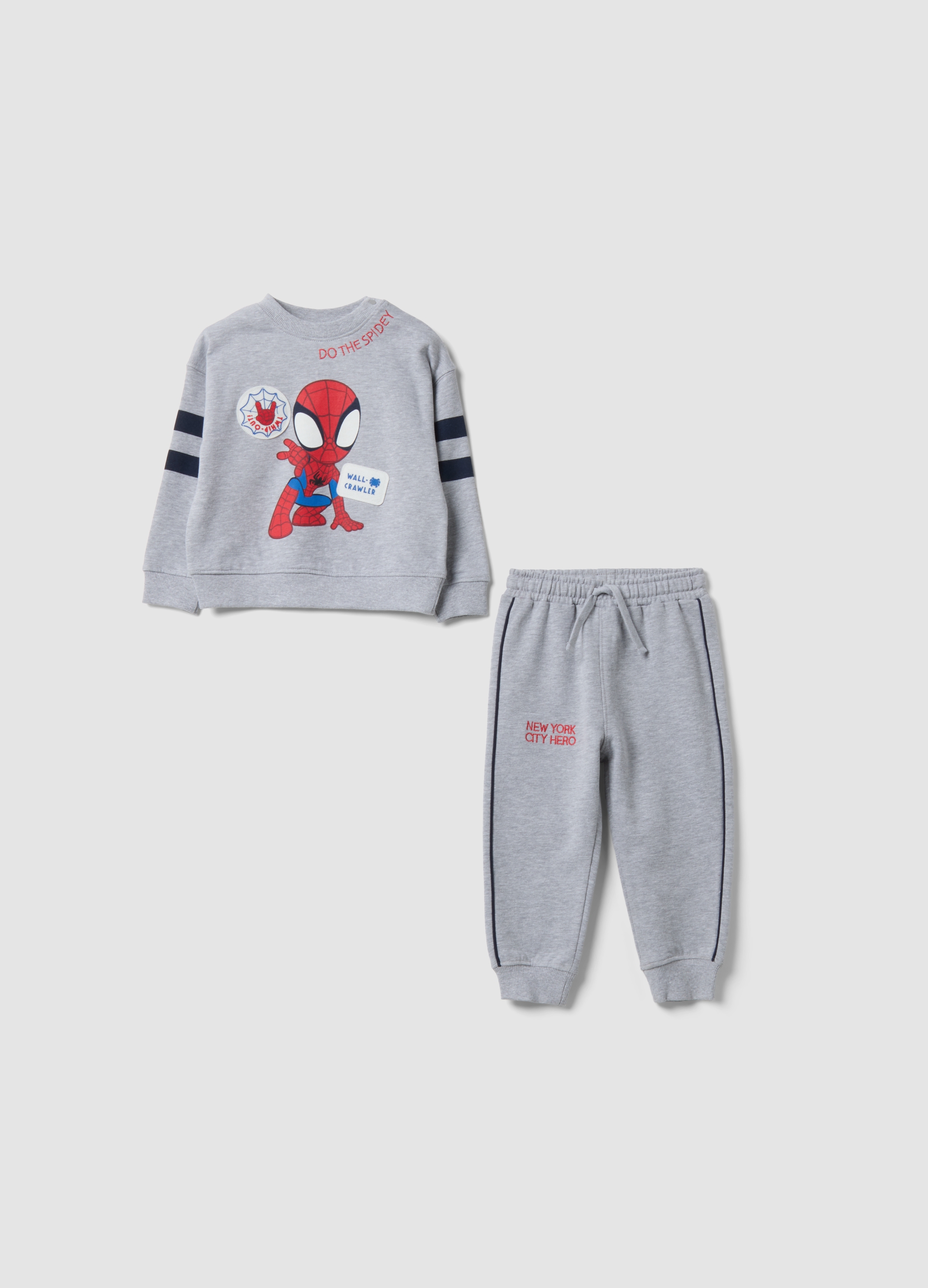 FAGOTTINO, Completo Over Fit Jogging Grigio In Puro Cotone Con Stampa Marvel Spider-man Per Bimbo, Bambino, Grigio, Taglia: 18-24