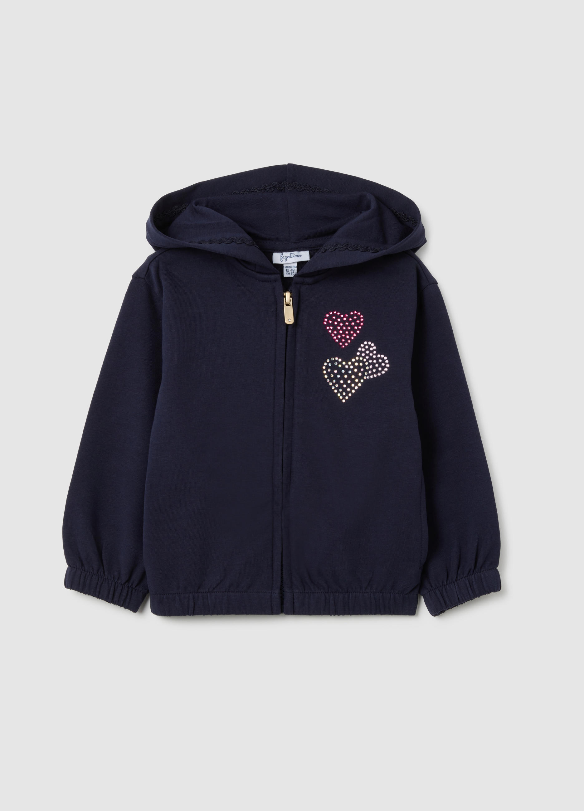 OVS, Blaue Kapuzenjacke Mit Strassherzen, Mädchen, Marineblau, Größe: 12-18