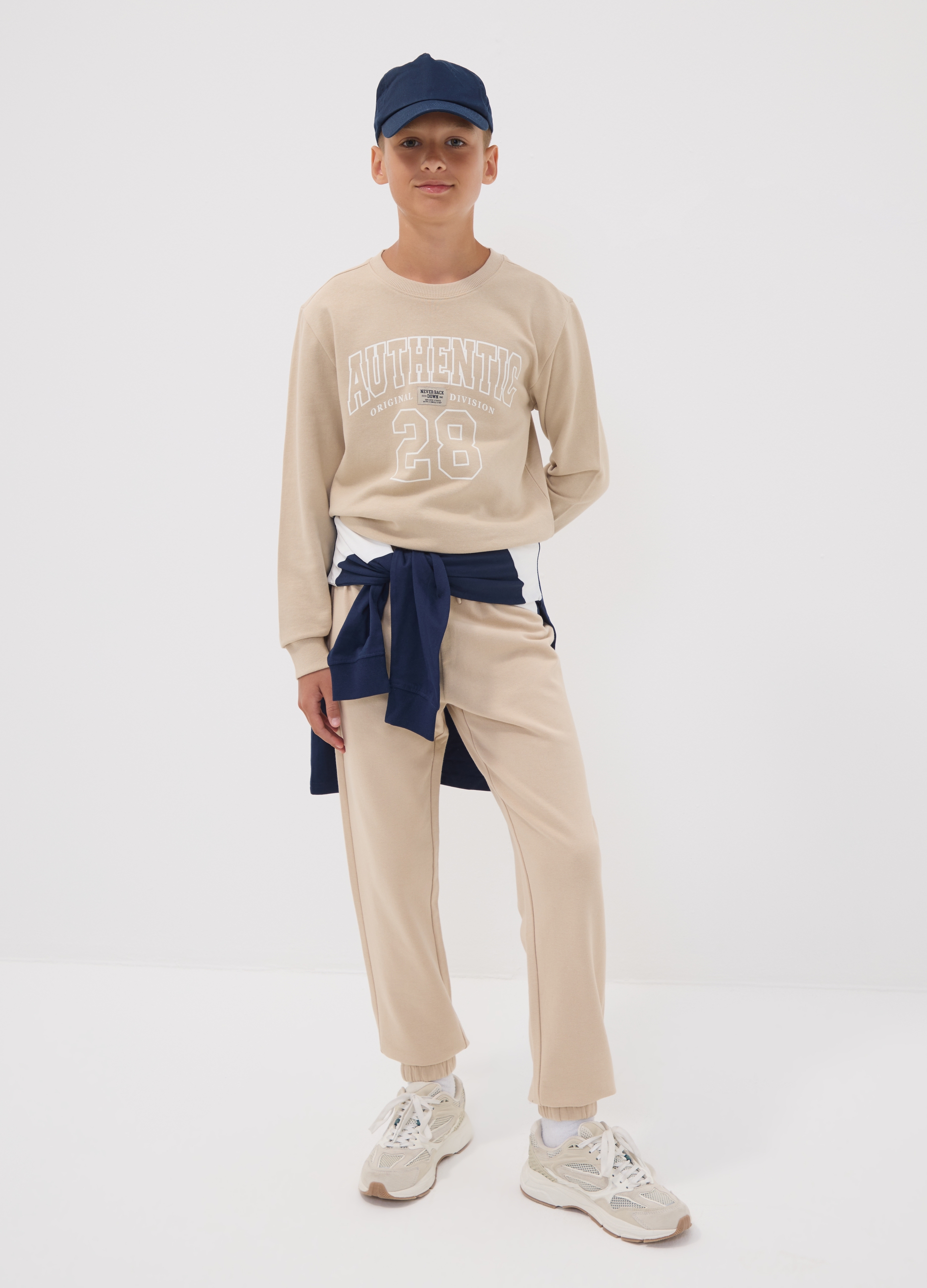 OVS KIDS, Pantaloni Jogger Beige In Puro Cotone Organico Regular Fit Per Ragazzo, Bambino, Beige, Taglia: 13-14
