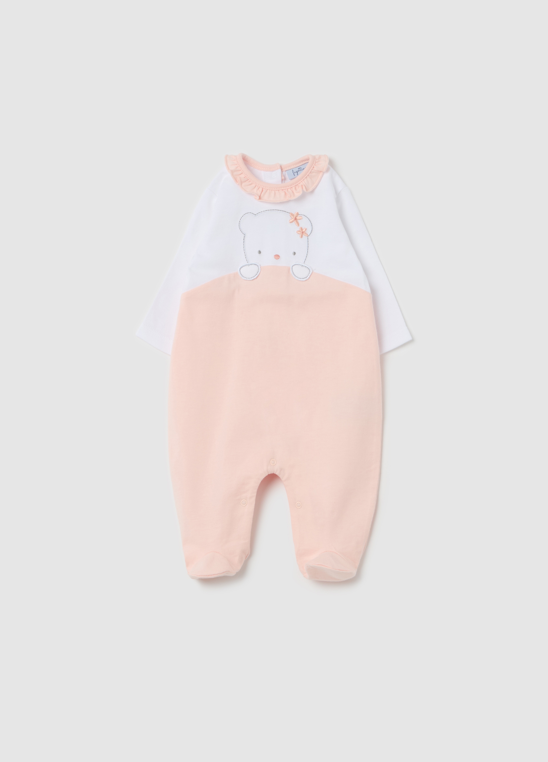 FAGOTTINO, Tutina In Cotone Con Piedini E Ricamo Orsetta, Neonata, Multicolor, Taglia: 0-1