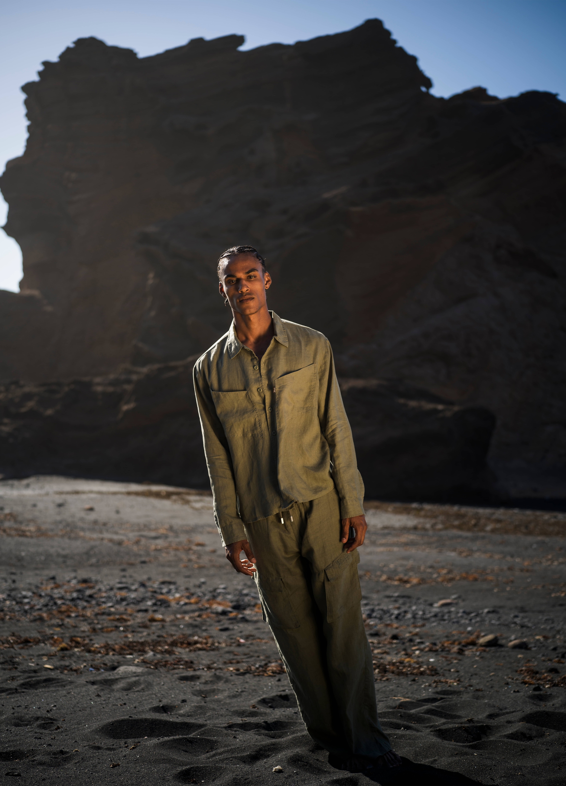 UTOPJA, 100% Linen Cargo Shirt Military Green, Uomo, Verde, Taglia: S