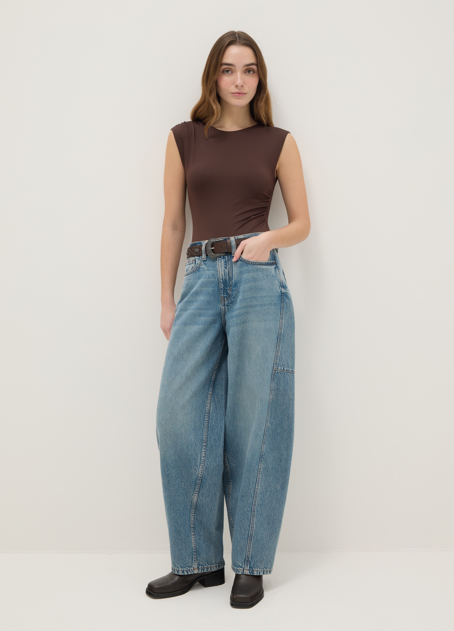 B.ANGEL, Pantalones Skater De Algodón Azul Corte Regular, Mujer, Azul vaquero, Talla: 36