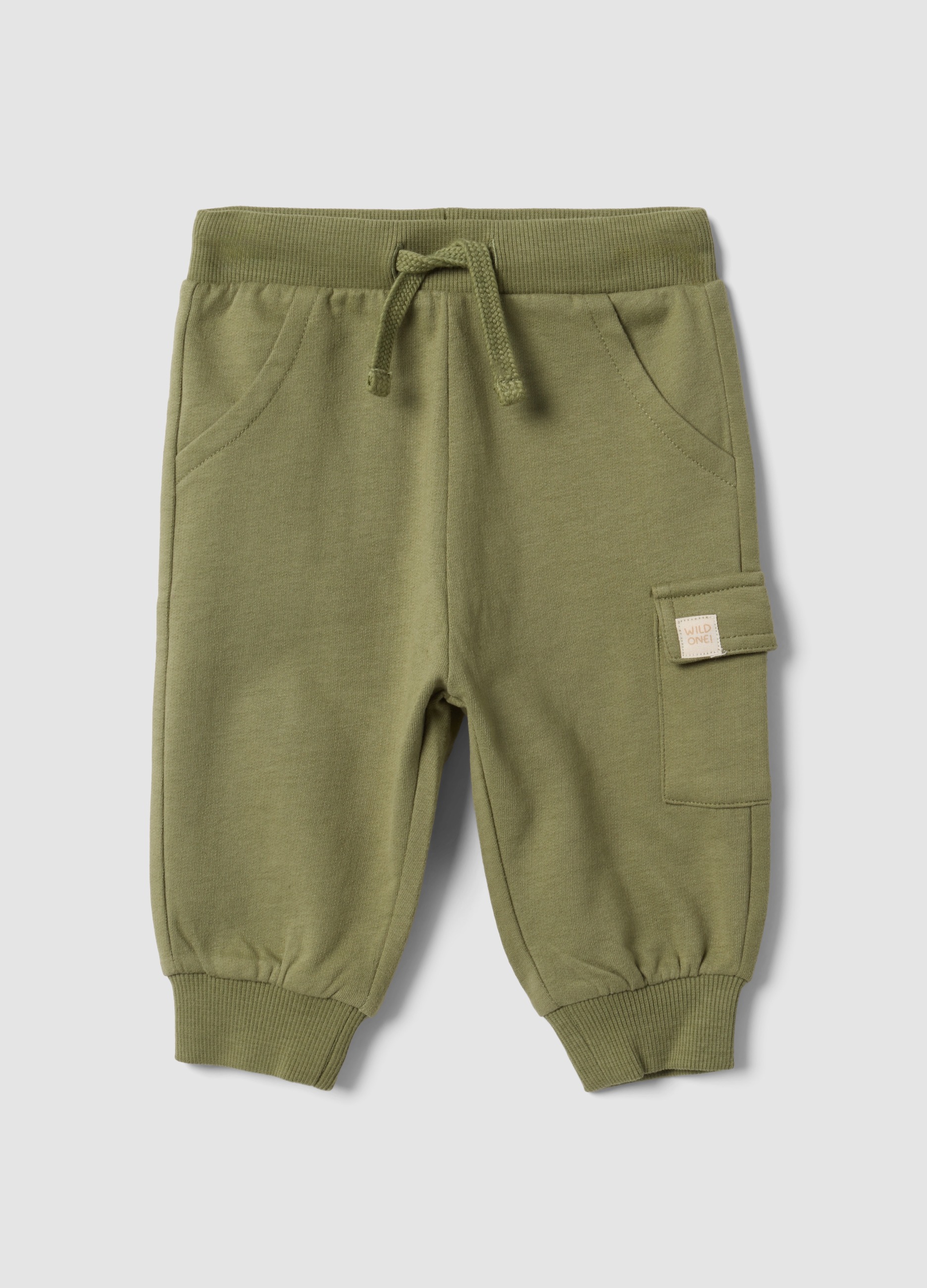 FAGOTTINO, Pantaloni Cargo Verdi In Puro Cotone Organico Con Coulisse Per Neonato, Verde, Taglia: 1-3