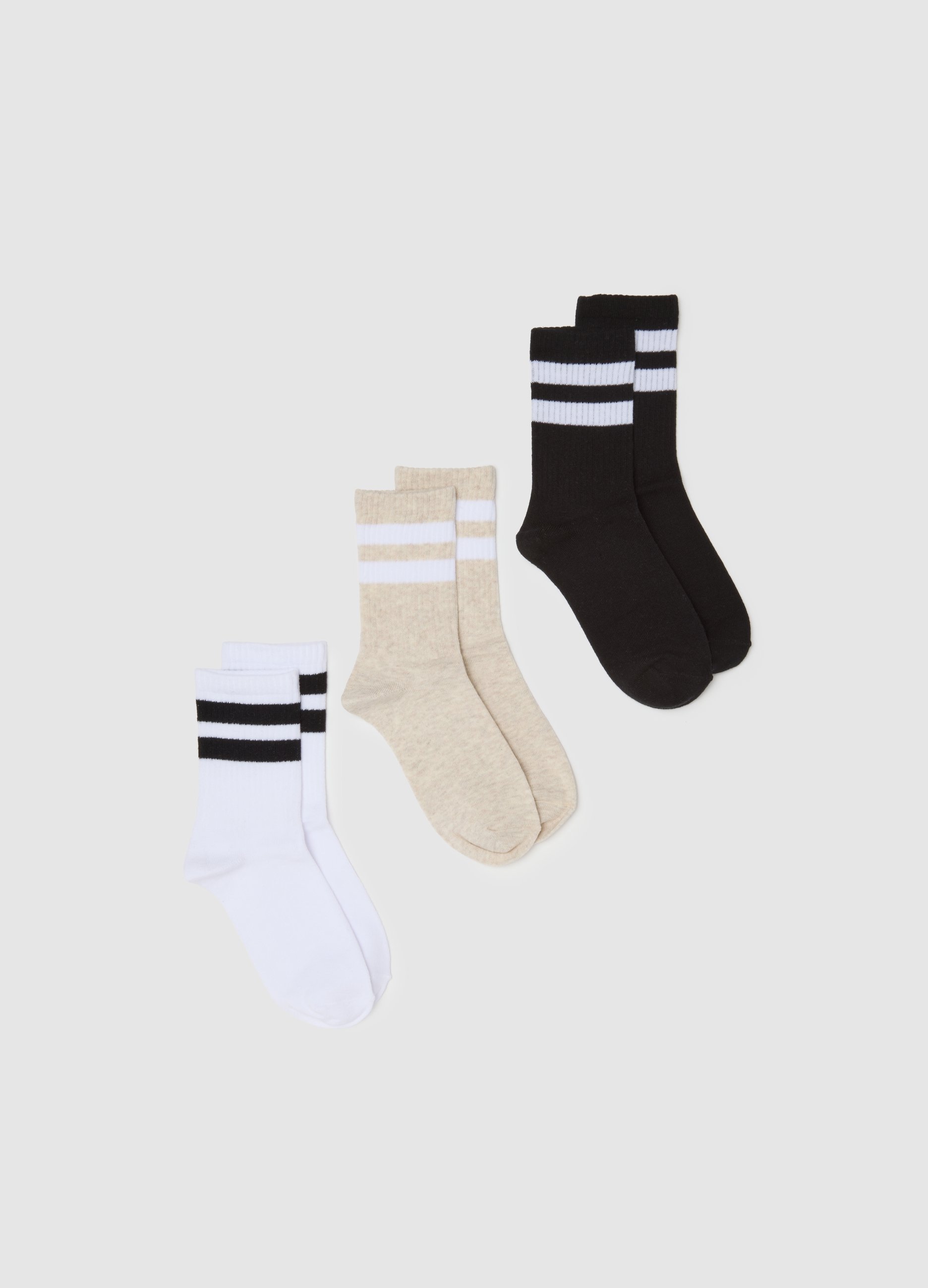 OVS, Set Tripack Calzini In Cotone Multicolor Elasticizzati, Frau, Schwarz/Weiß/Beige, Größe: 36-38