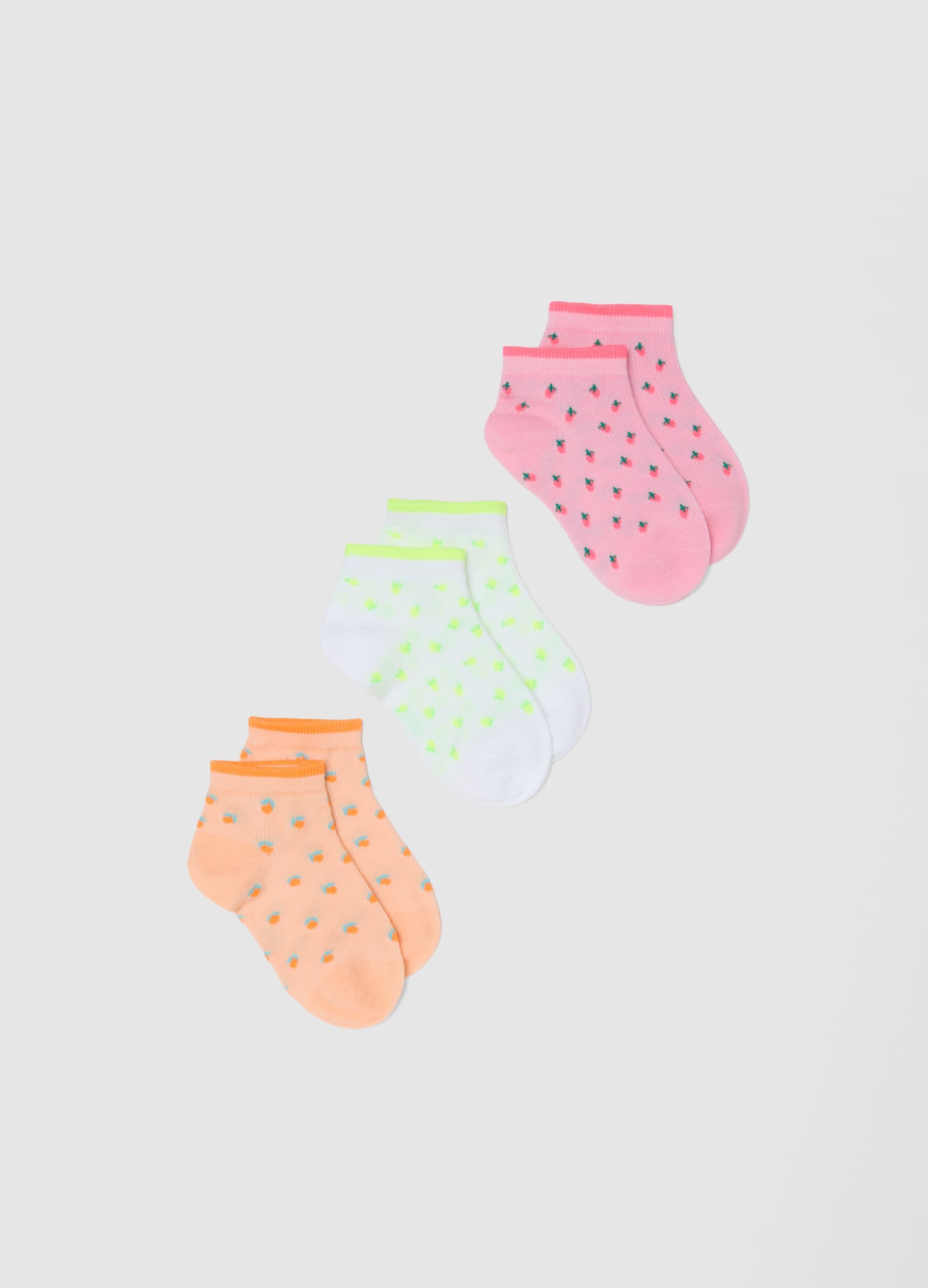 OVS KIDS, Tripack Calzini In Misto Cotone Multicolor Da Bambina Con Frutta, Multicolor, Taglia: 31/33