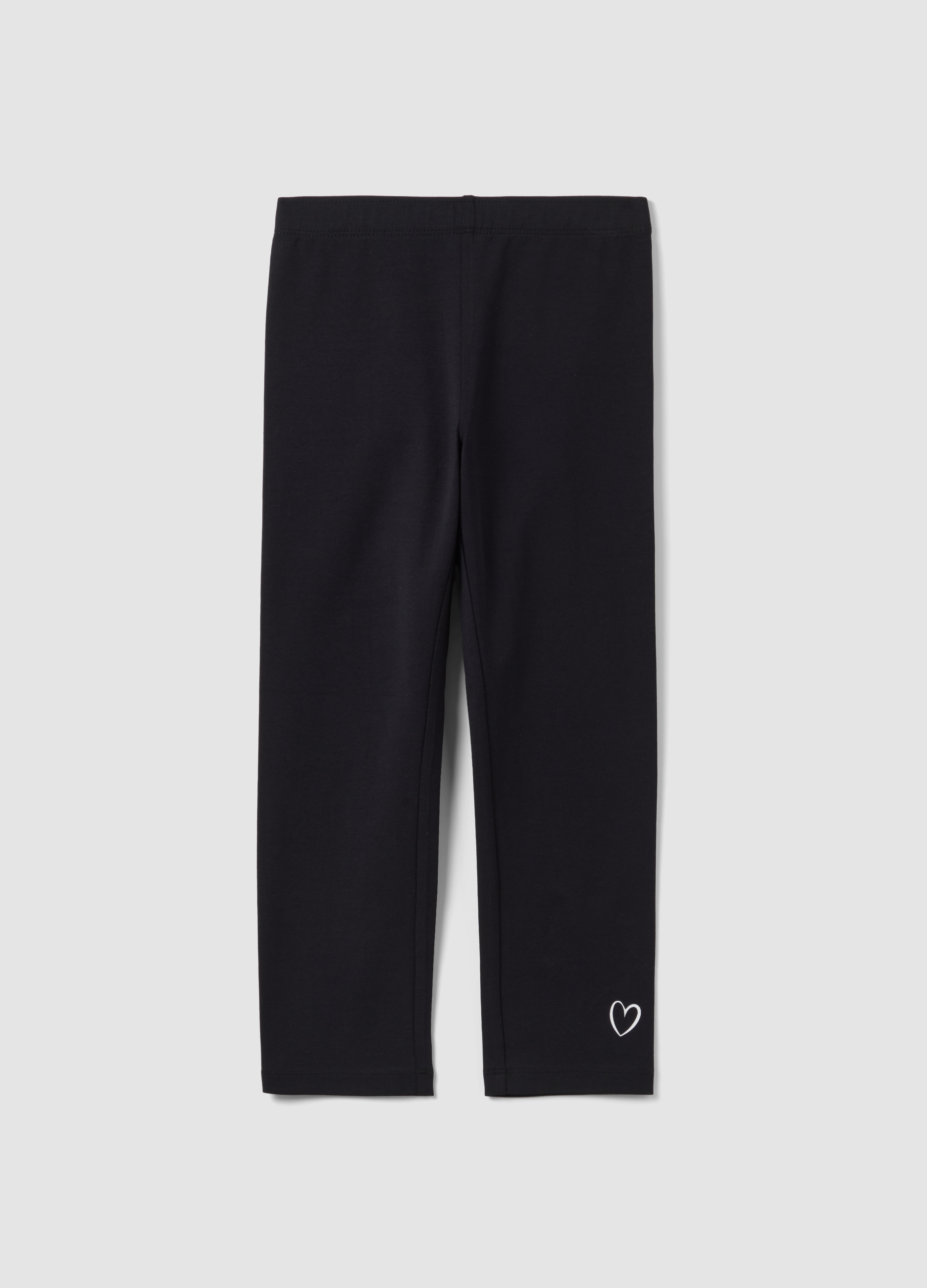 OVS KIDS, Leggings In Cotone Elasticizzato Neri Da Ragazza Slim Fit Con Cuore, Bambina, Nero, Taglia: 10-11