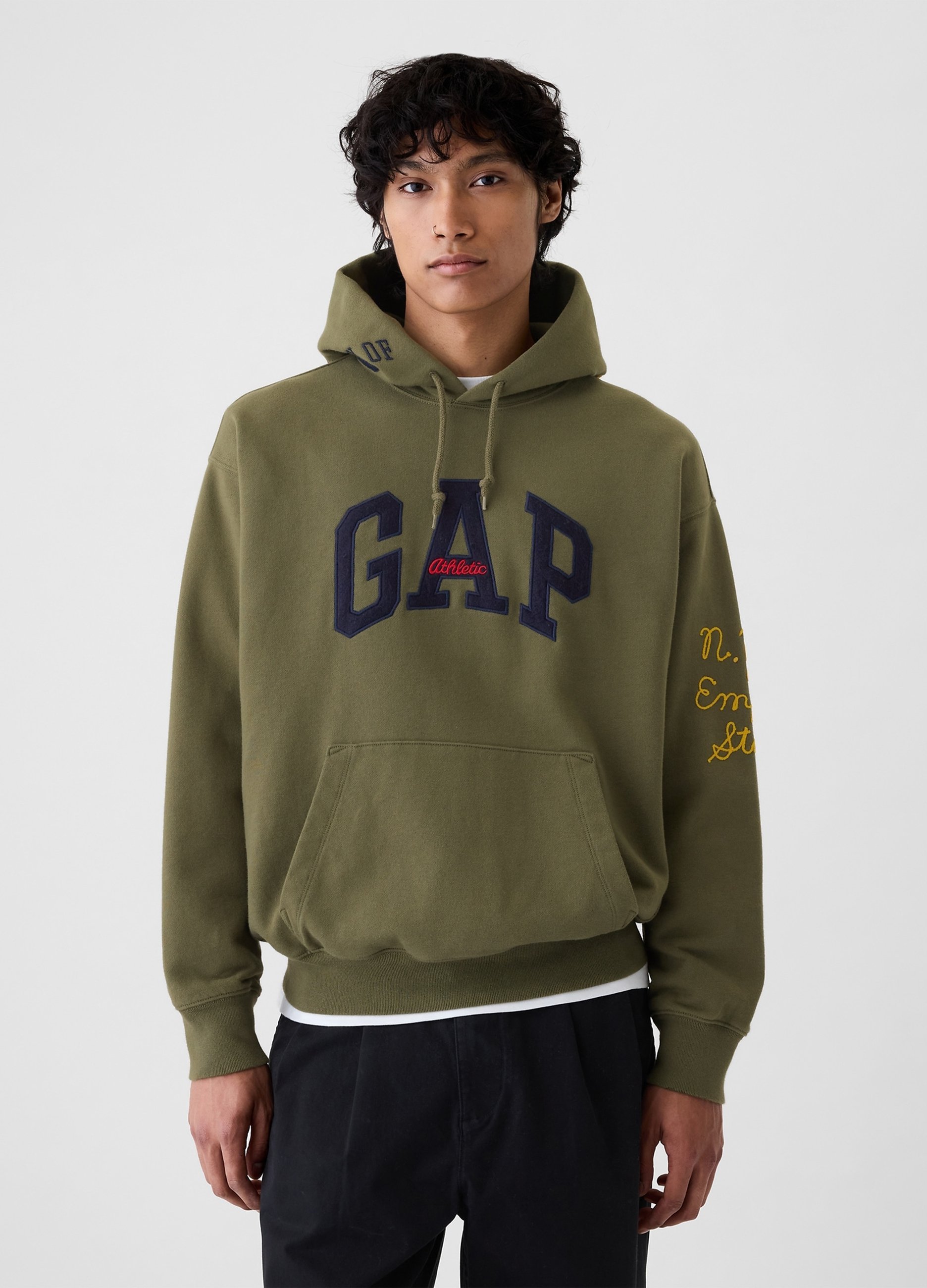 GAP, Felpa Con Cappuccio E Patch Logo, Uomo, Verde, Taglia: L