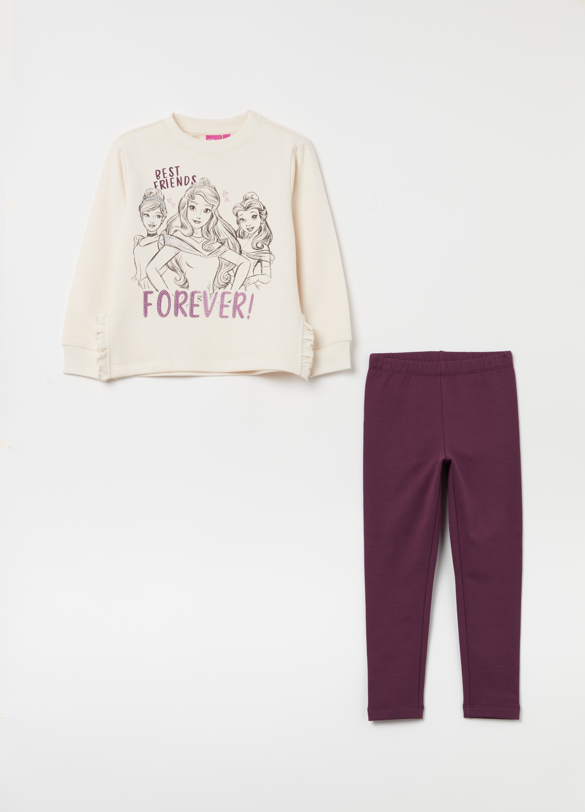 OVS KIDS, Pack Jogging Con Estampado Princesas Disney, Niña, Blanco/morado, Talla: 3-4