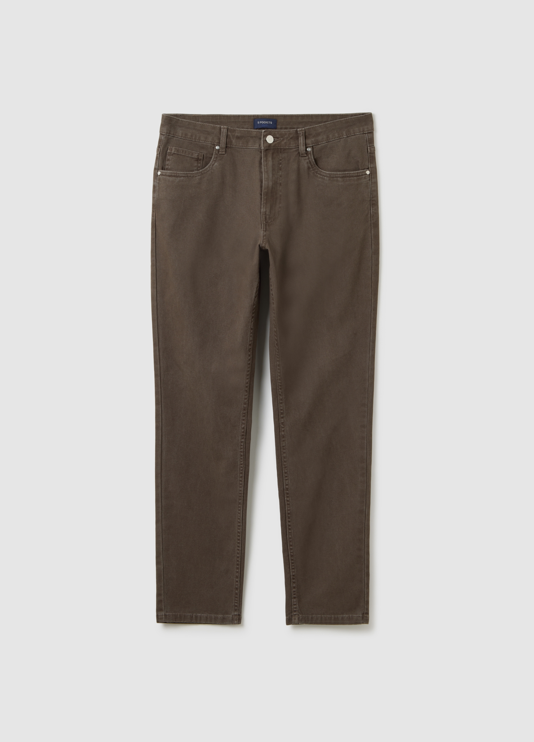 Pantaloni In Cotone Elasticizzato Marroni Slim Fit, Hombre, Marrón, Talla: 50