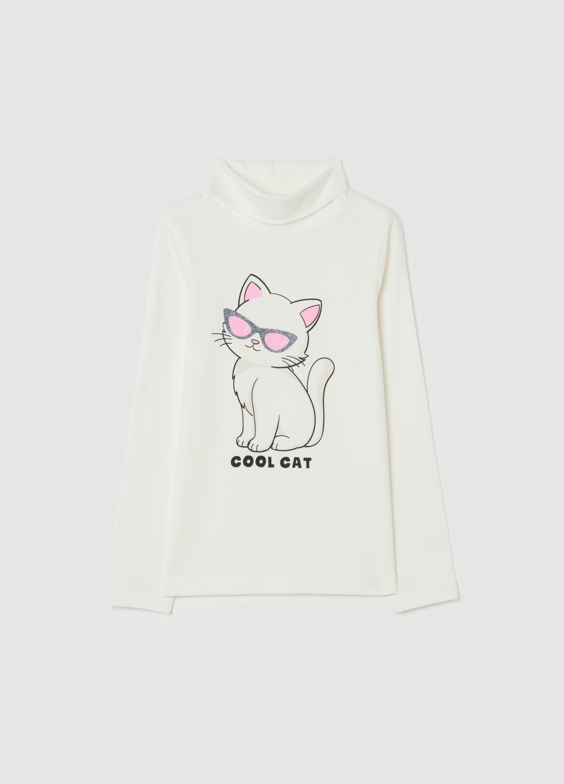 OVS KIDS, T-shirt Da Bambina In Cotone Elasticizzato Bianca Con Stampa, Bianco, Taglia: 3-4