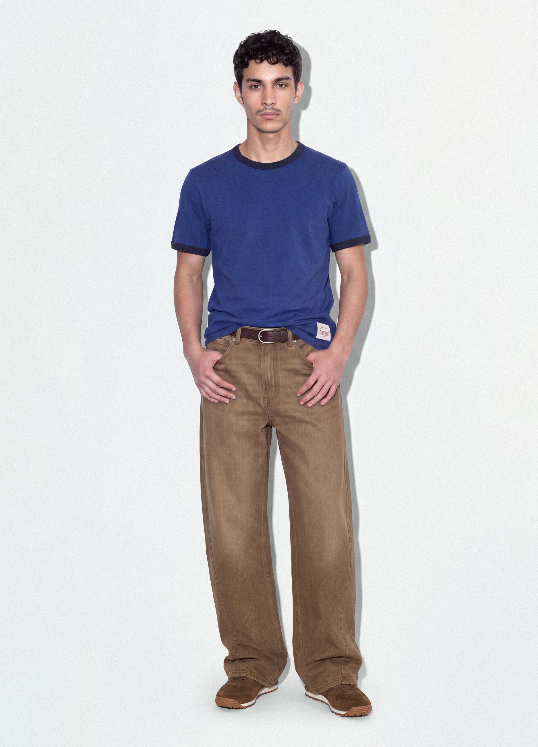 B.ANGEL, T-shirt Fitted Blu In Puro Cotone Con Profili A Contrasto, Uomo, Blu, Taglia: M