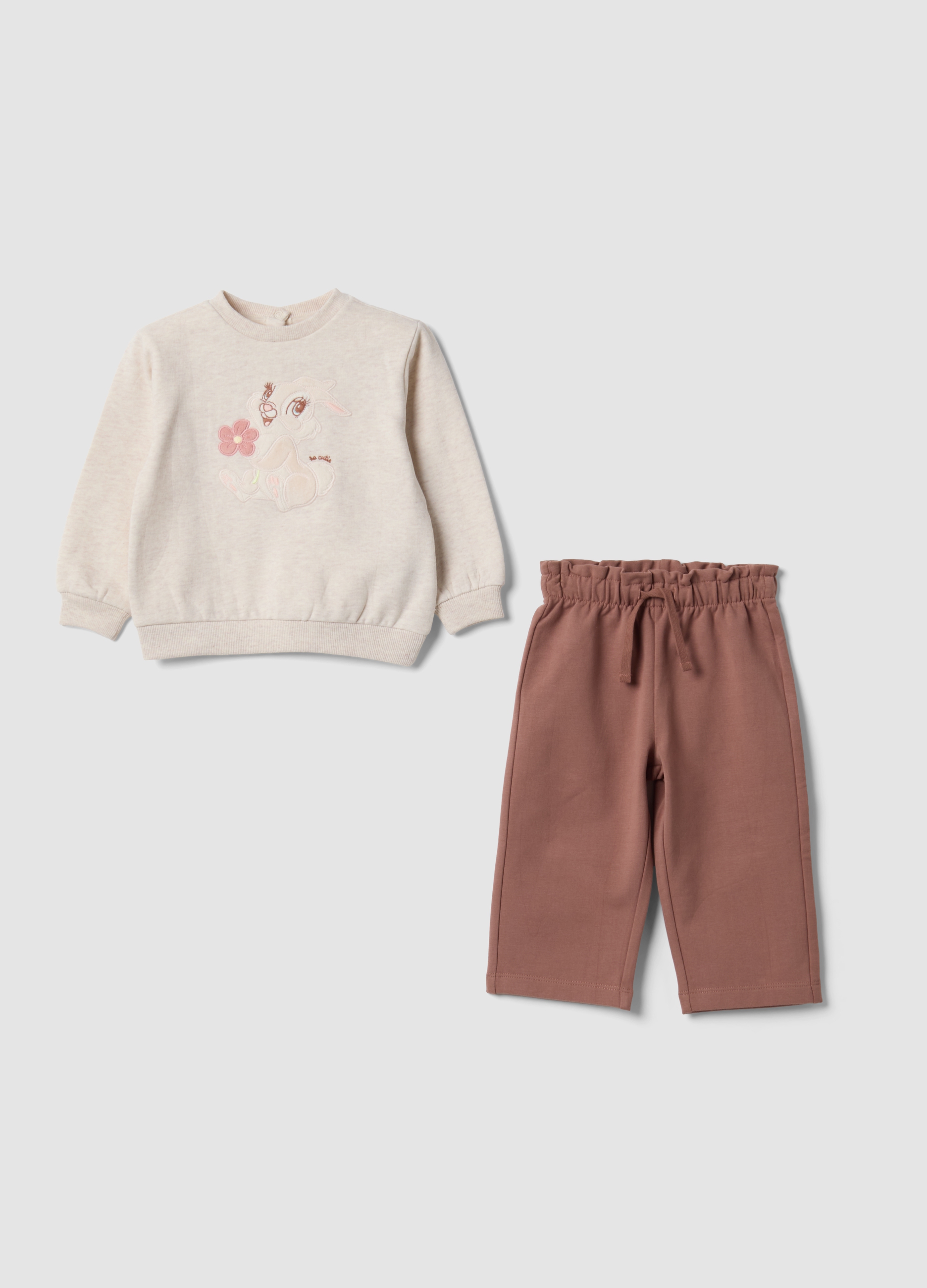 FAGOTTINO, Completo Beige E Marrone In Misto Cotone Organico Con Stampa Bambi, Bambina, Multicolor, Taglia: 18-24
