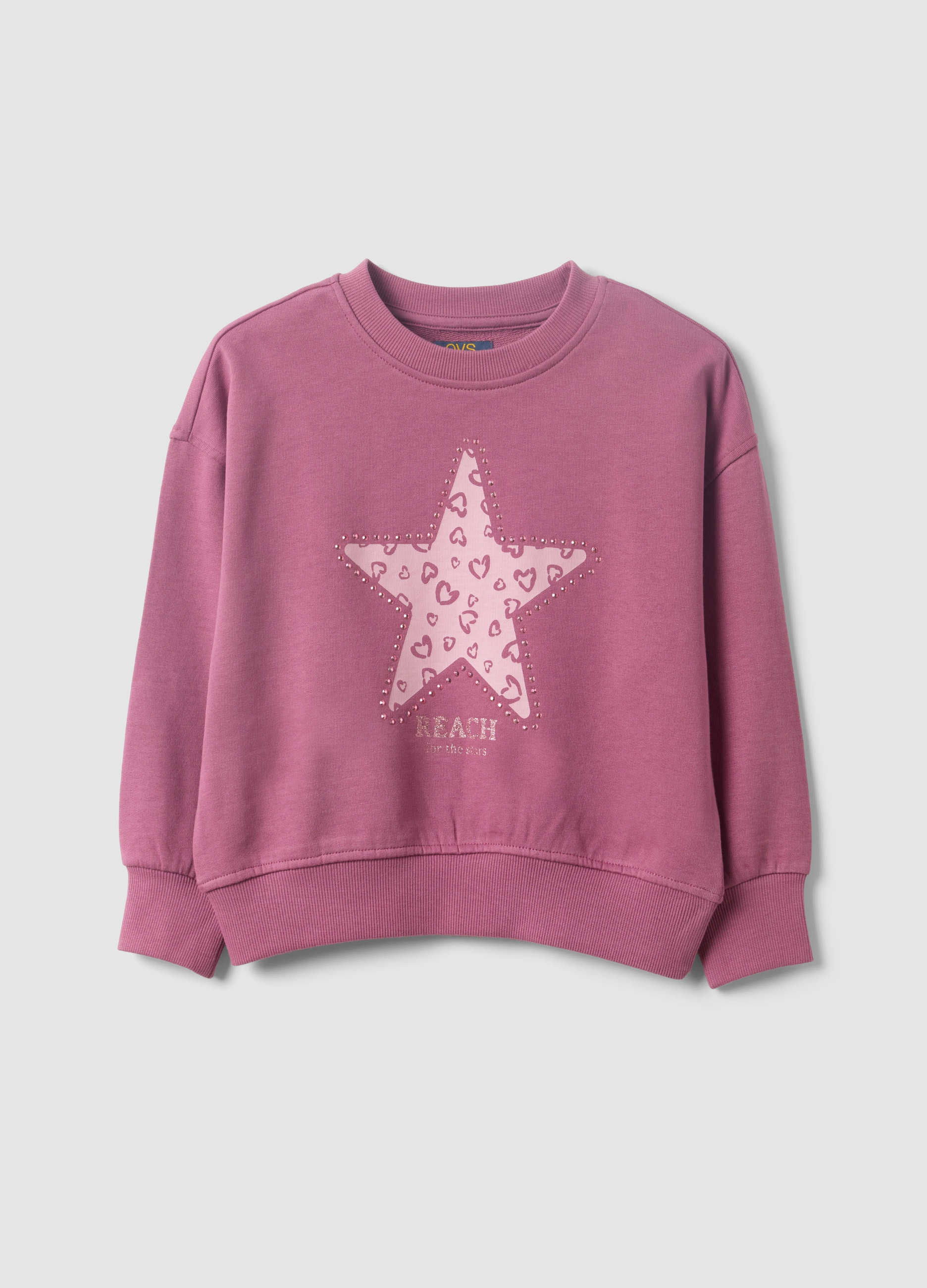 OVS KIDS, Felpa Viola In Puro Cotone Con Stampa Stella Regular Fit Per Bambina, Viola, Taglia: 4-5