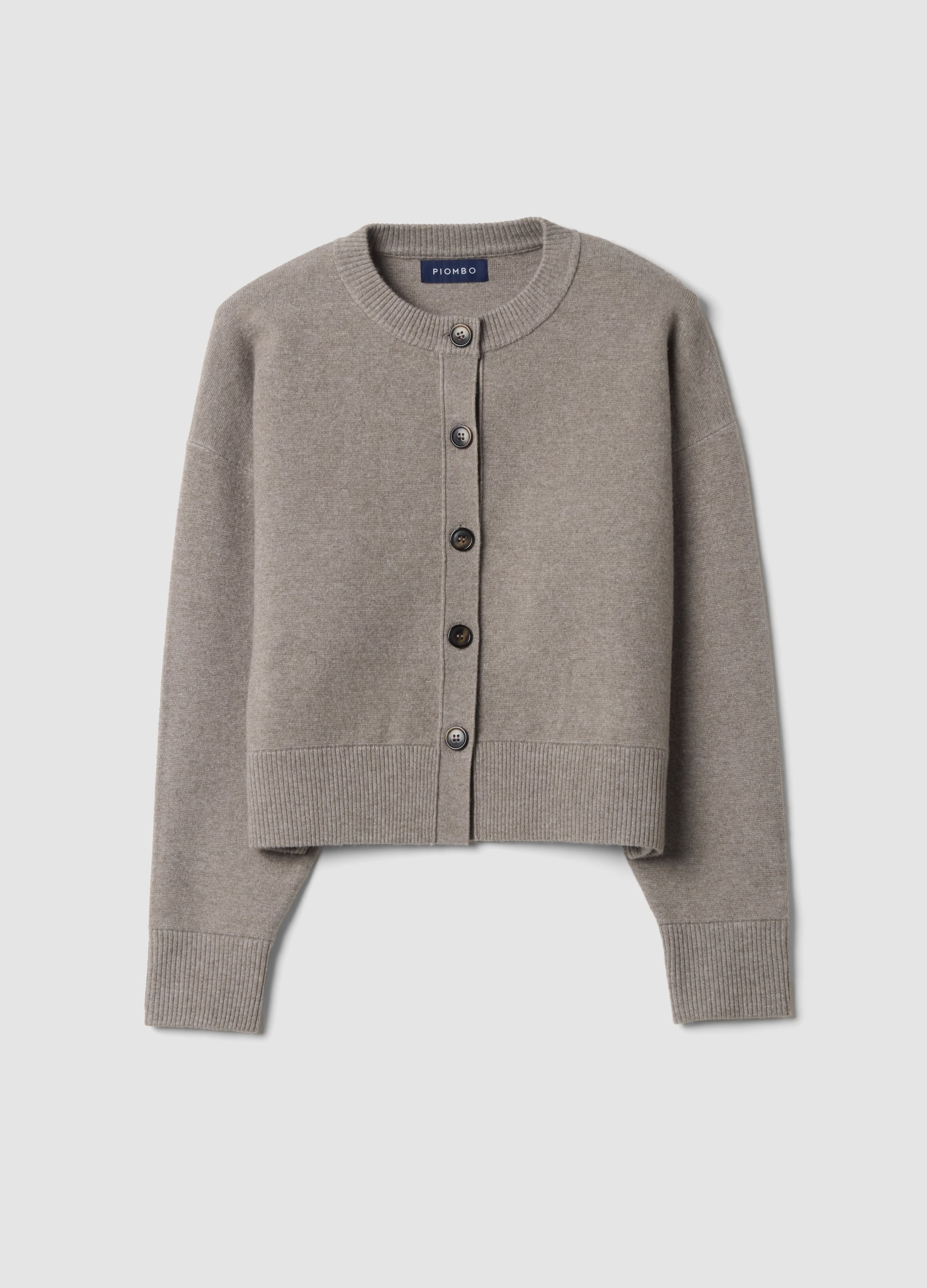 Piombo Contemporary, Cardigan Grigio In Lana Elasticizzata Con Girocollo Regular Fit, Donna, Grigio, Taglia: XL