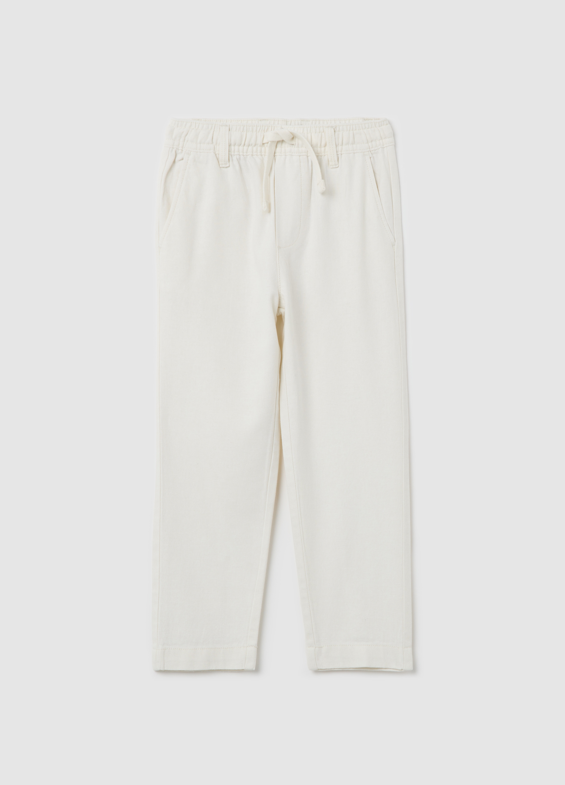 OVS, Pantaloni Bianchi In Cotone E Lino Con Coulisse, Bambino, Bianco, Taglia: 3-4